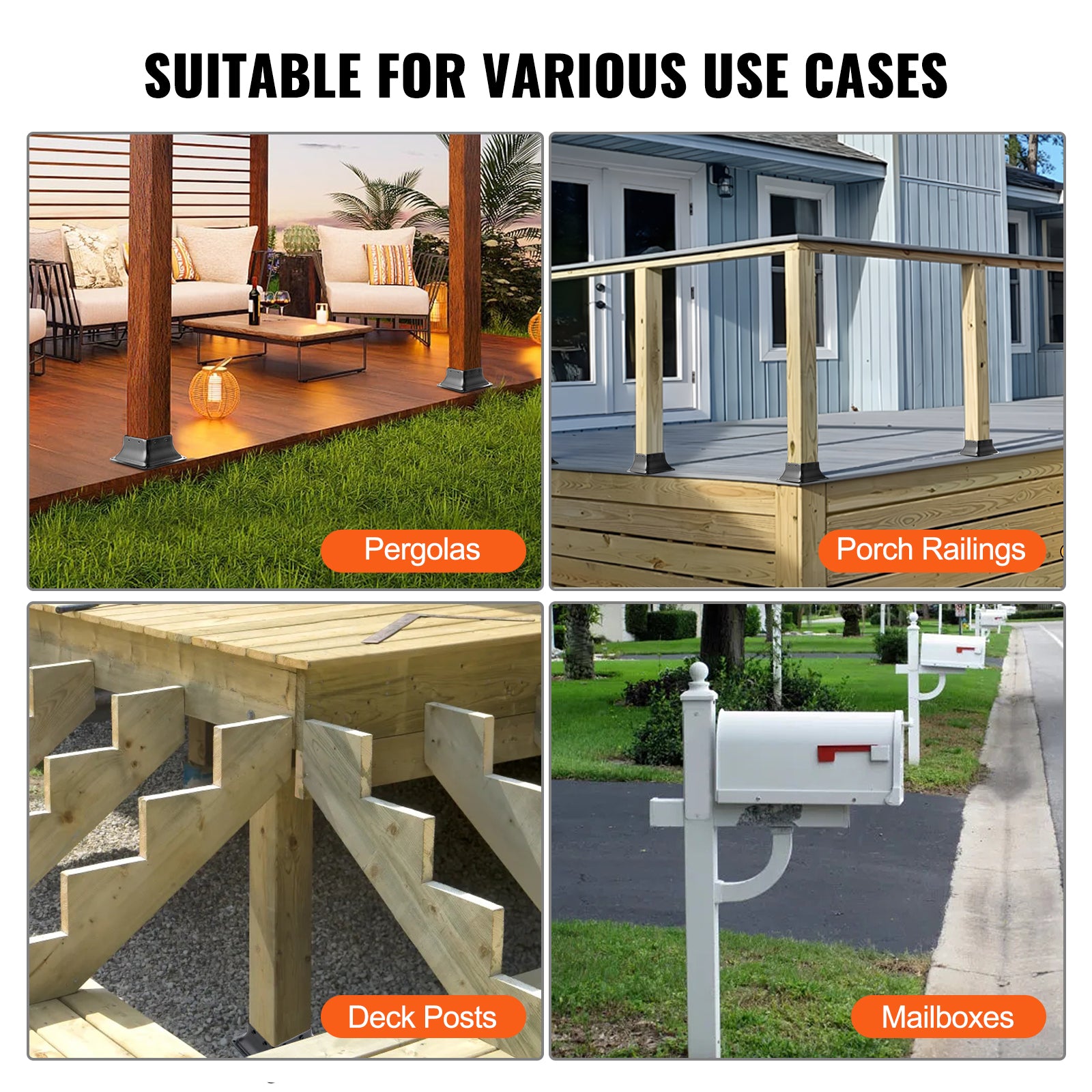 Post Base 4x4 10Pcs, Internal 3.6"x3.6" Heavy Duty Powder-Coated Steel Post Bracket Fit for Standard Wood Post Anchor, Decking Post Base for Deck Porch Handrail Railing Support
