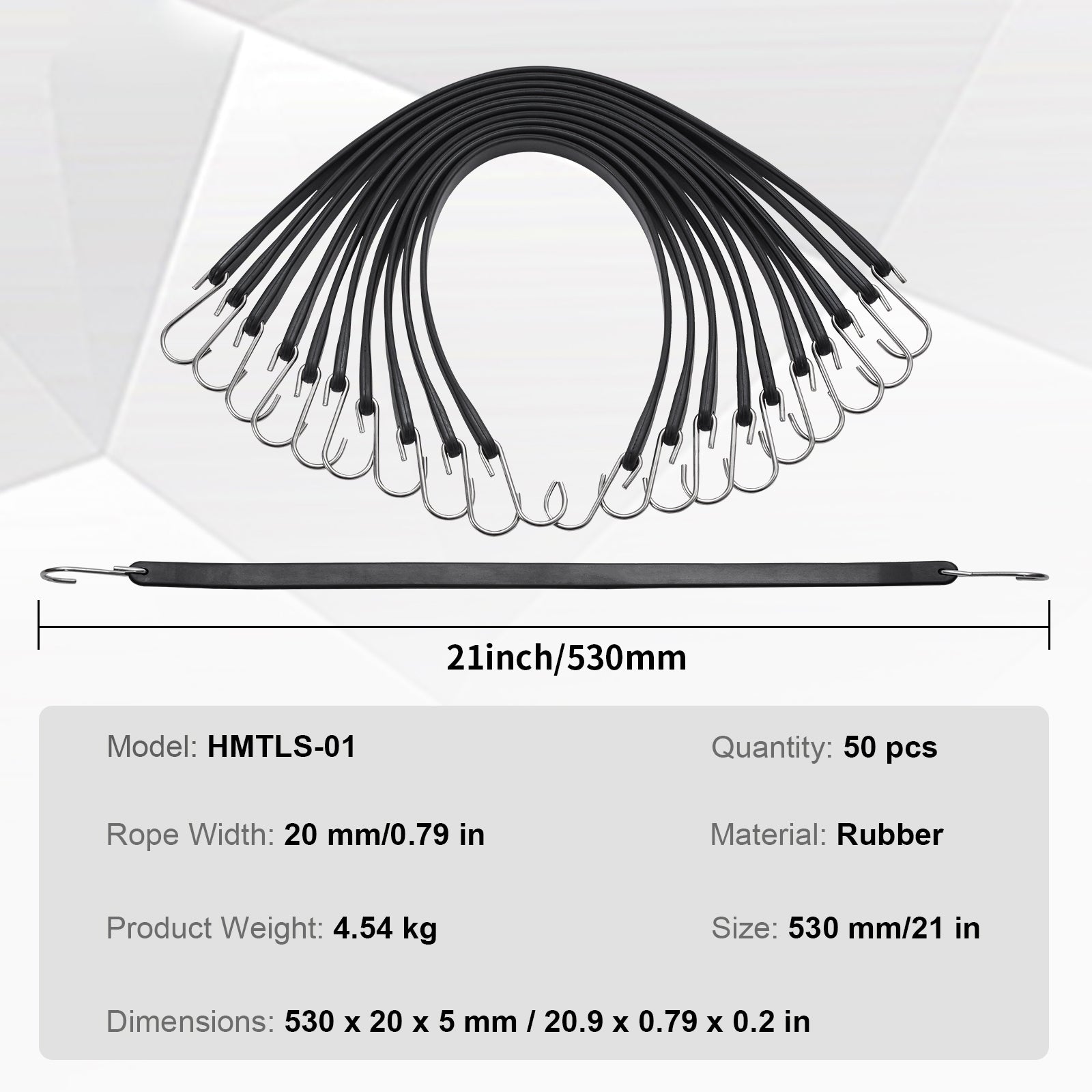 50 Pcs Flat Bungee Cord Set 19.8 mm Heavy Duty Bungee Straps with S-Hook