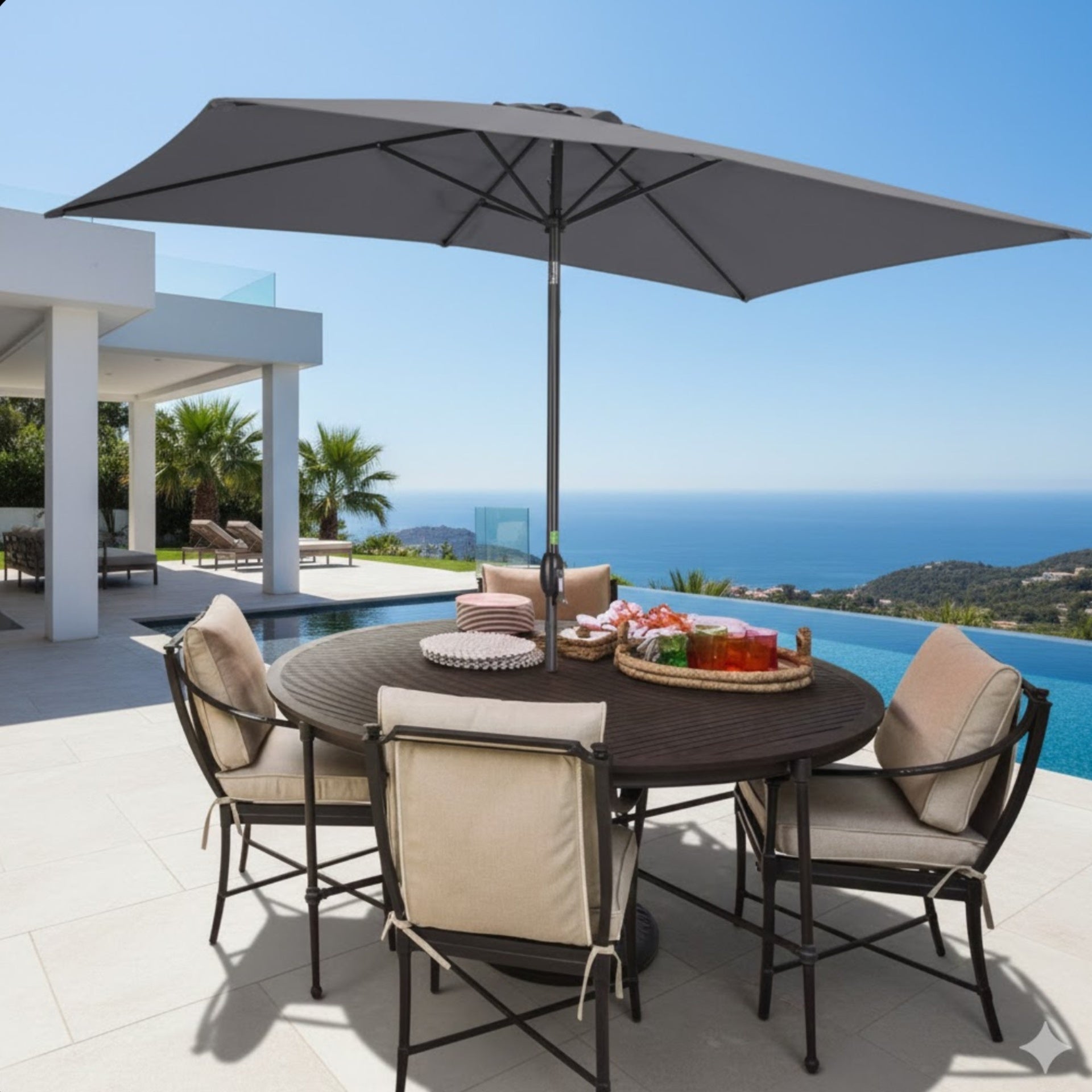 6.5 x 10 ft Gray Rectangular Patio Umbrella with Crank, Tilt, Polyester UV-Resistant Canopy for Pool, Backyard & Patio (Without base)
