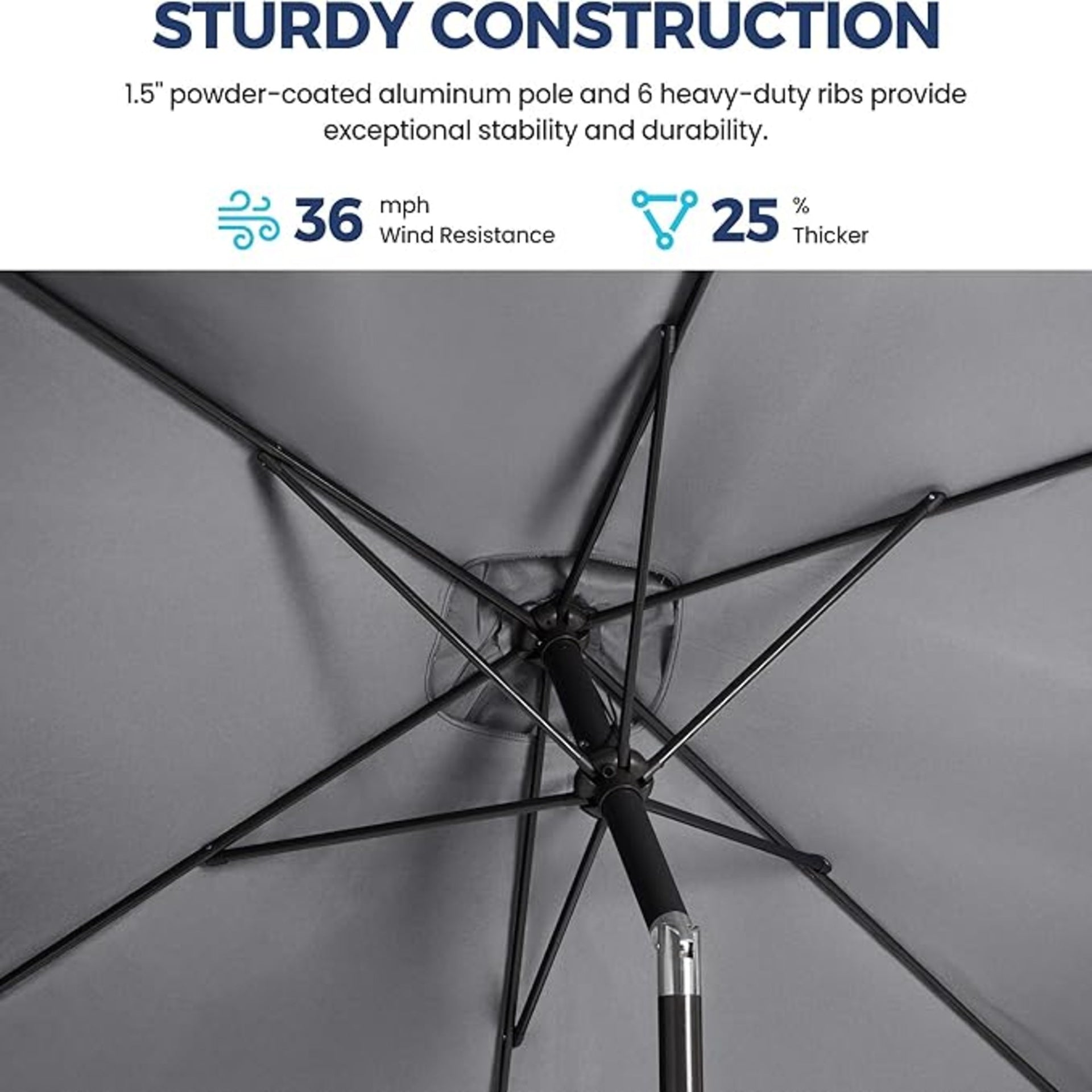 6.5 x 10 ft Gray Rectangular Patio Umbrella with Crank, Tilt, Polyester UV-Resistant Canopy for Pool, Backyard & Patio (Without base)