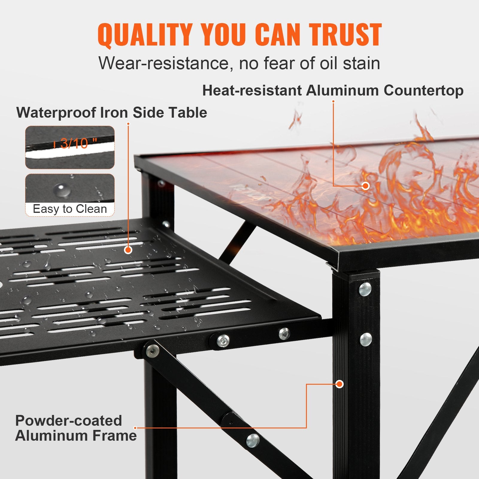 Camping Kitchen Table, One-piece Folding Portable Cook Station with A Carrying Bag, Long Aluminum Camping Table 3 Side Tables, 2 Shelves & A Detachable Sink for Outdoor Picnics, BBQs, Camping