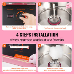 Electric Cotton Candy Machine, 1000W Candy Floss Maker, Commercial Cotton Candy Machine with Stainless Steel Bowl, and Sugar Scoop, Perfect for Home Kids Birthday, Family Party (Pink)