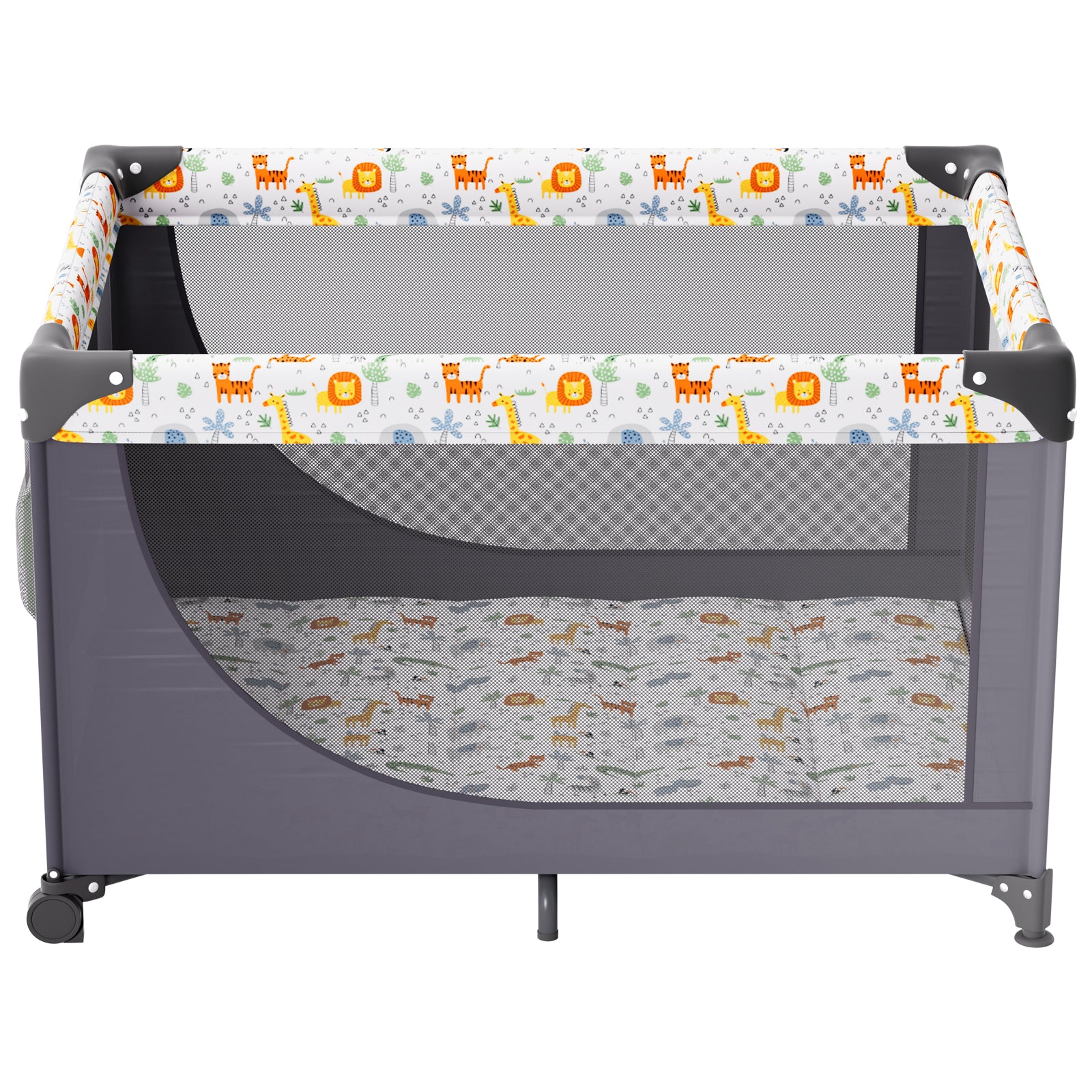 Baby Playpen Quick-Folding Portable Baby Toddler Fence Play Yard & Wheels