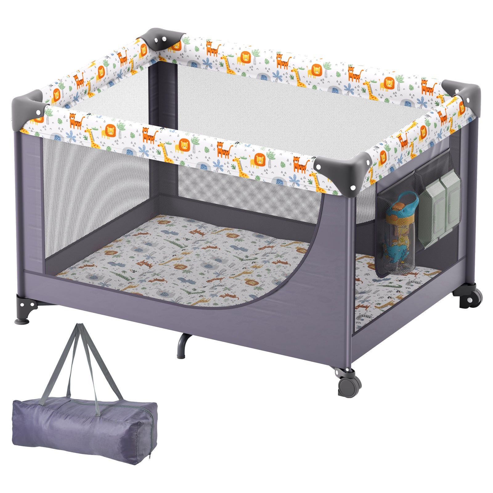 Baby Playpen Quick-Folding Portable Baby Toddler Fence Play Yard & Wheels