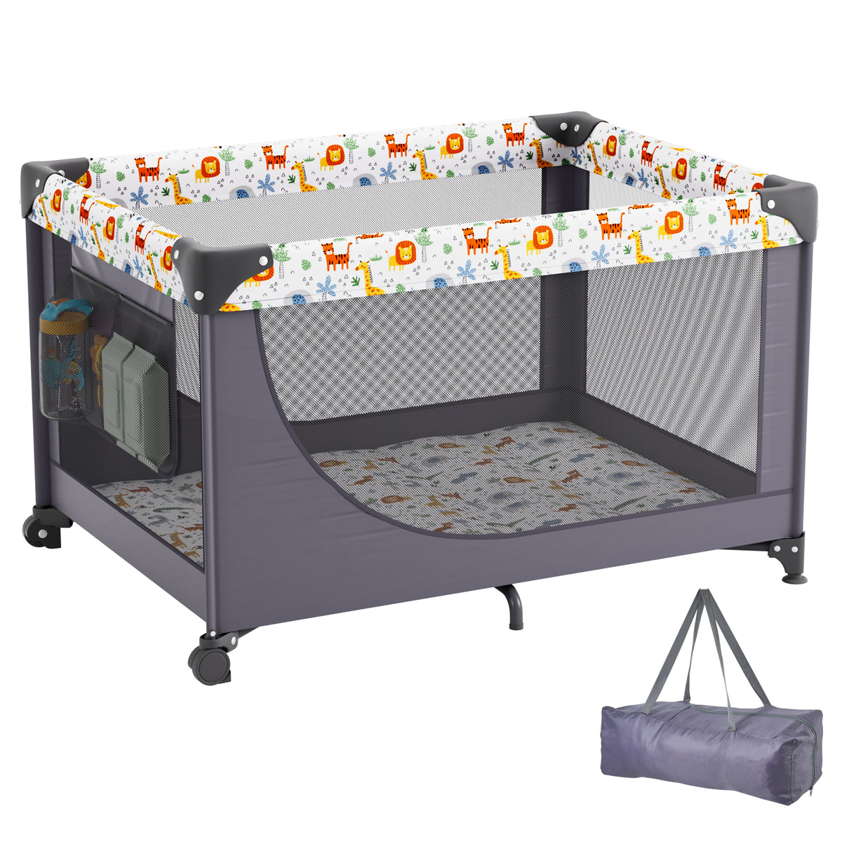 Baby Playpen Quick-Folding Portable Baby Toddler Fence Play Yard & Wheels