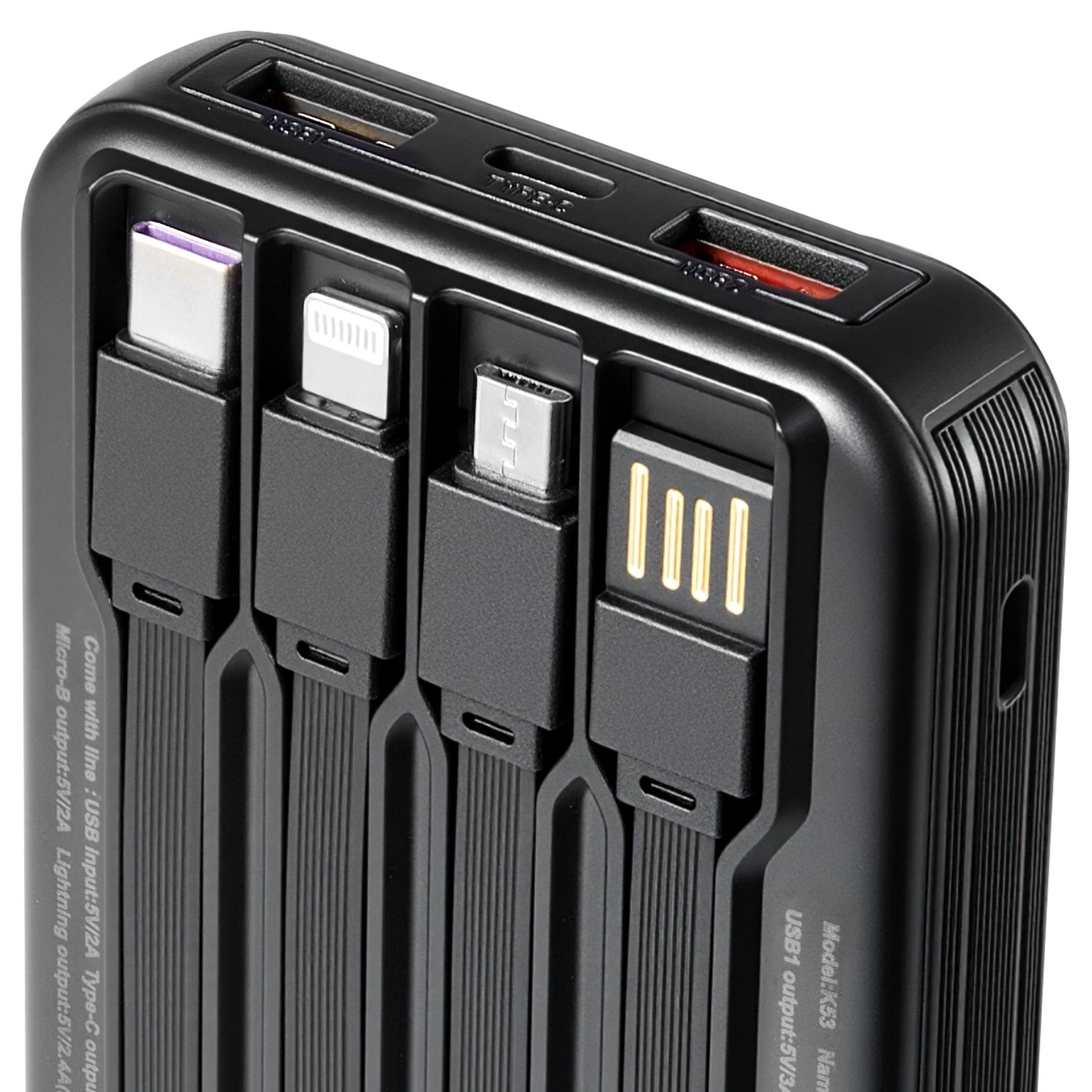 Portable Charger, with Built-in Cables, 10000 mAh Travel Battery Pack, 6 Outputs 3 Inputs Fast Charging Power Bank with USB Type-C Micro-B Input, Smart LED Display, for iPhone, Samsung, Android