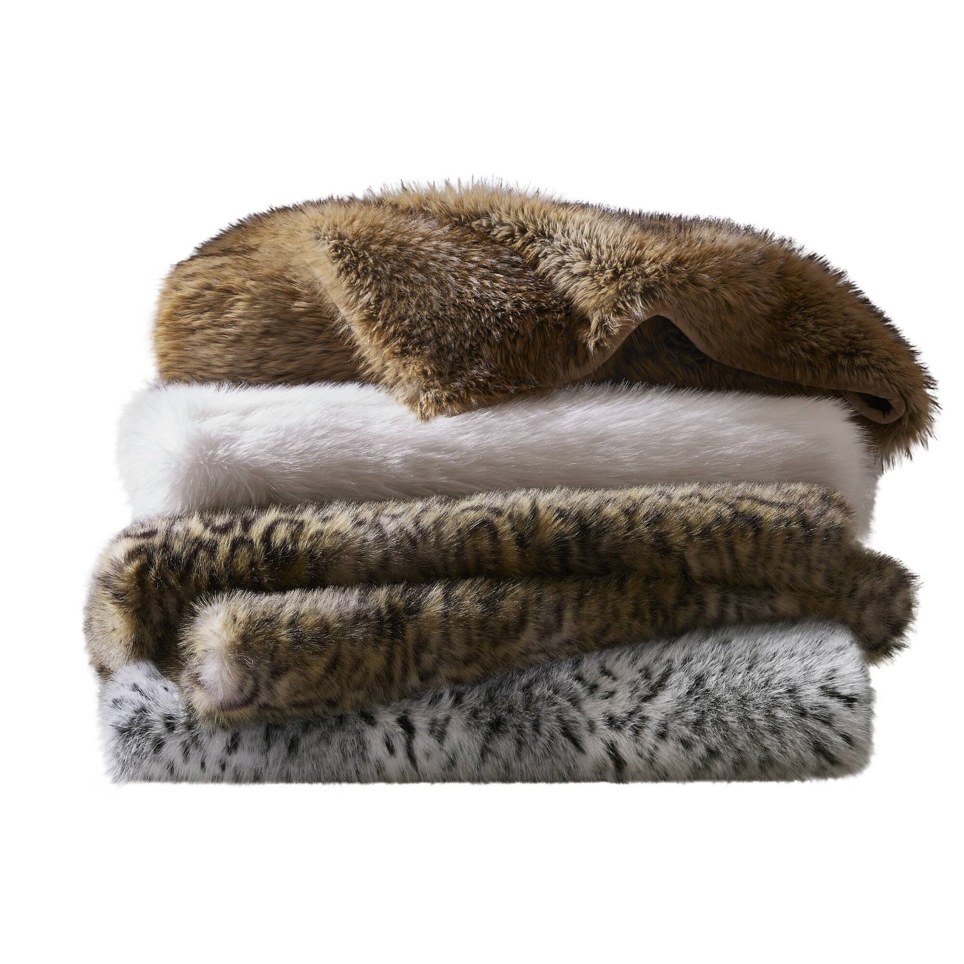 1-Piece 60x80" Faux Fur Throw Blanket,Bobcat