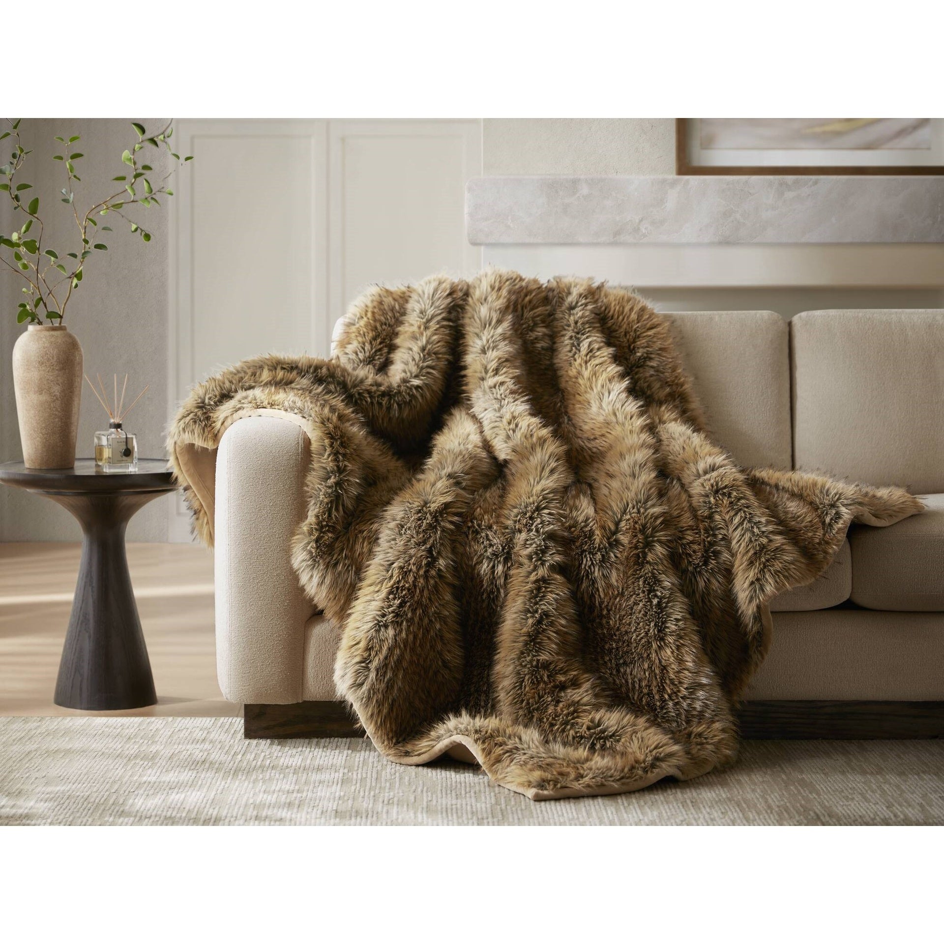 1-Piece 60x80" Faux Fur Throw Blanket,Bobcat