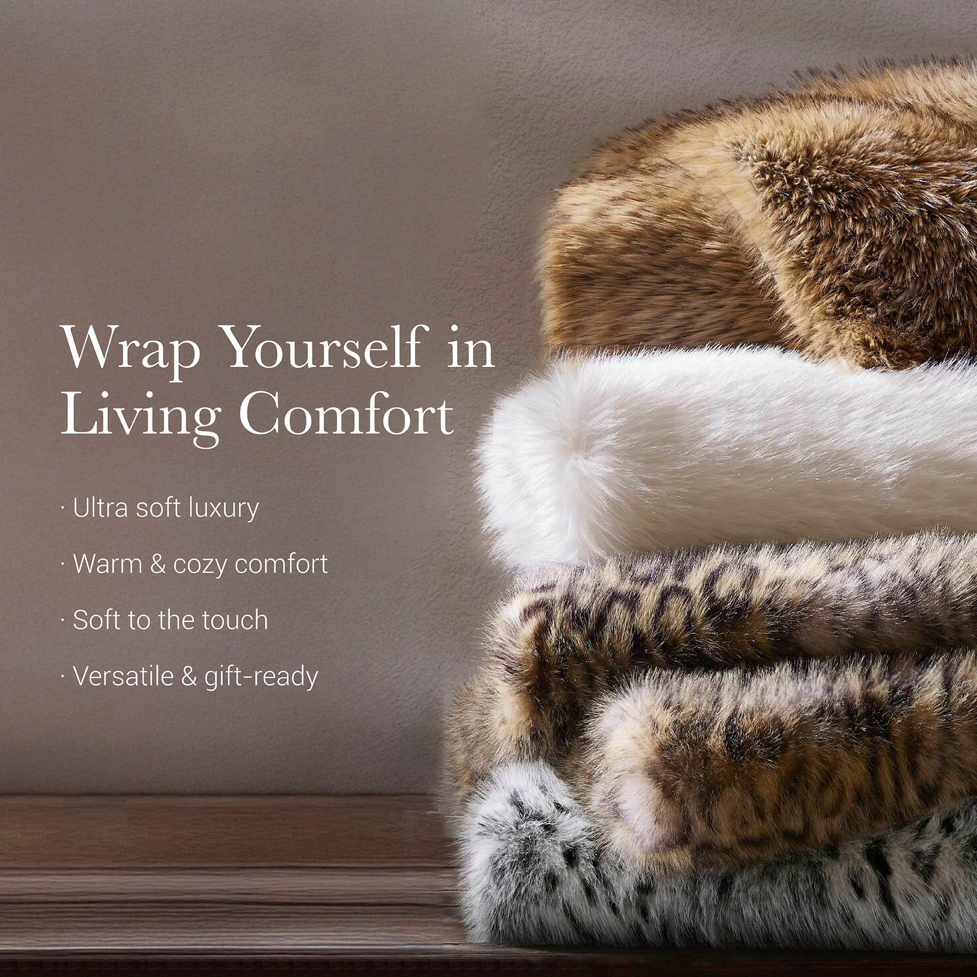 1-Piece 60x80" Faux Fur Throw Blanket,Bobcat