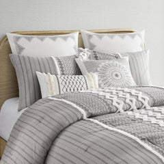 Cotton Printed Comforter Set with Chenille Gray Full/Queen