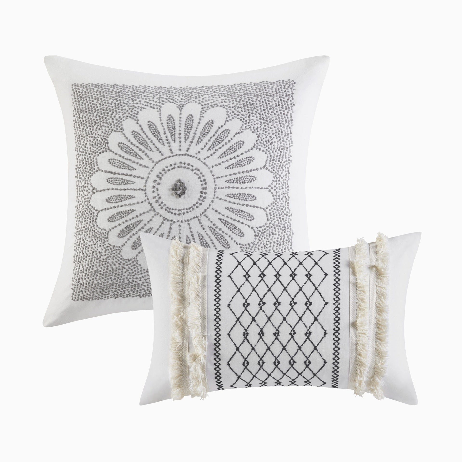 Cotton Printed Comforter Set with Chenille Gray Full/Queen