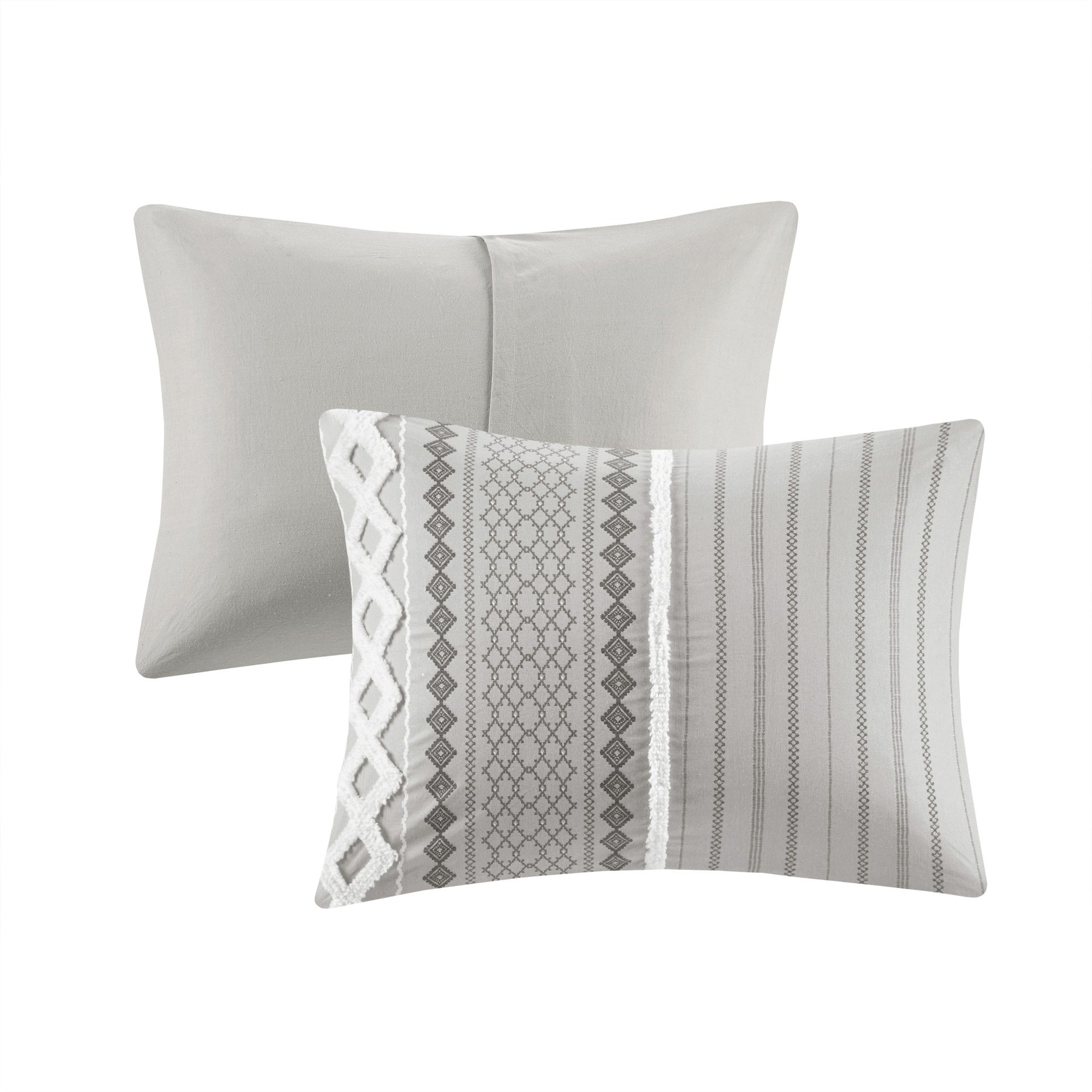 Cotton Printed Comforter Set with Chenille Gray Full/Queen