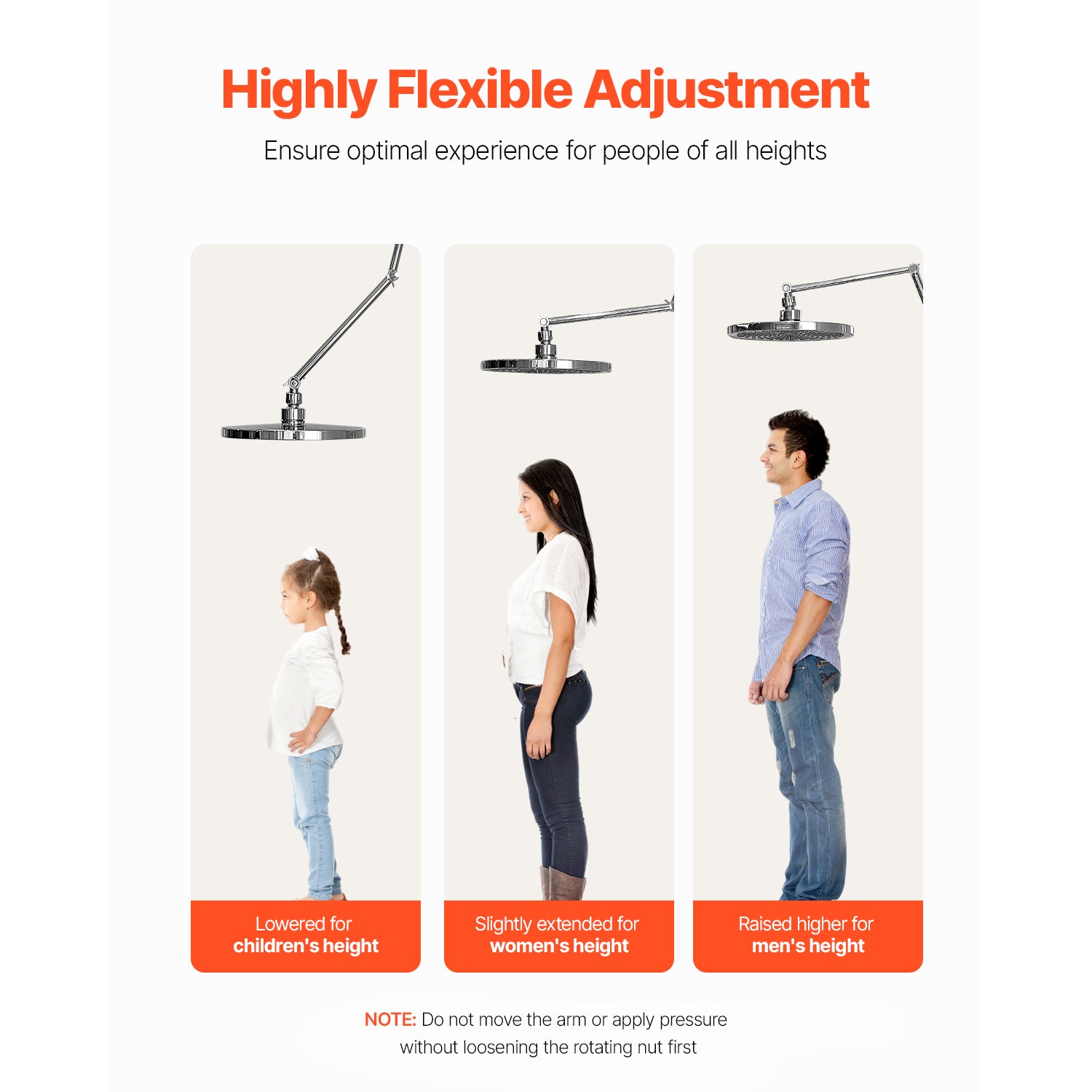 Shower Head Extension Arm Extender 16 in Adjustable Angle Height G1/2 Universal