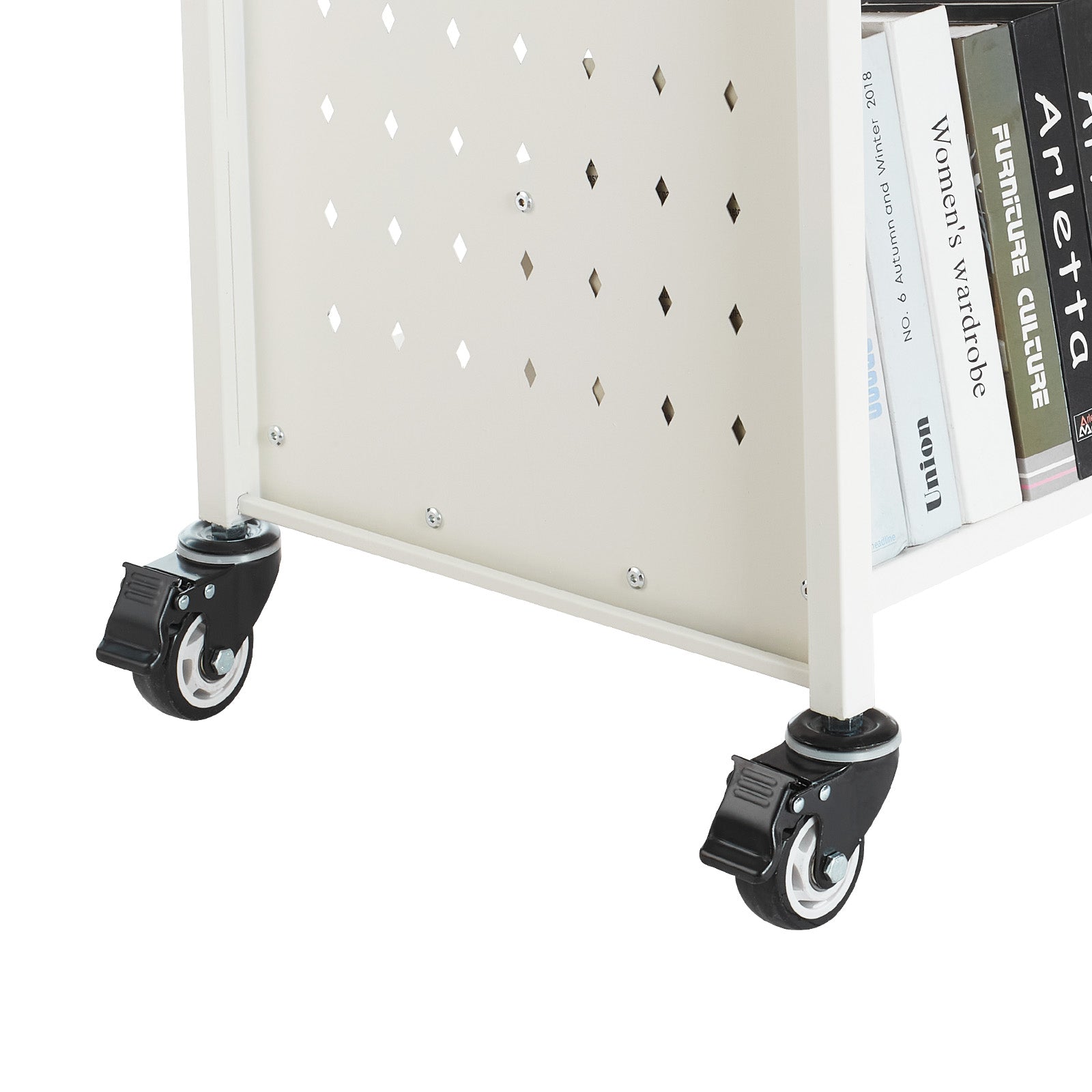 3-Tier Rolling Book Cart Double Sided W-Shaped Shelves Book Truck in White