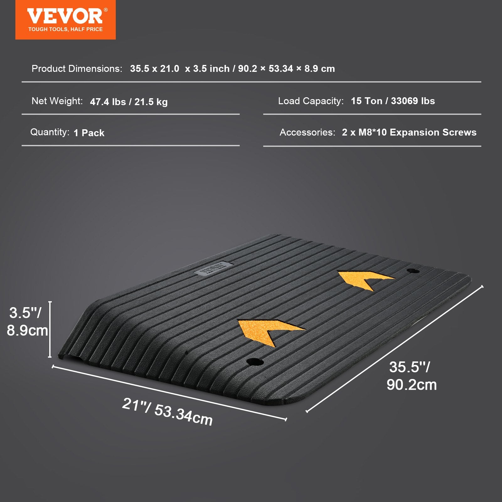 Upgraded Rubber Threshold Ramp, 3.5" Rise Door Ramp with 1 Channel, Natural Rubber Car Ramp with Non-Slip Textured Surface, 33069 lbs Load Capacity Curb Ramp for Wheelchair and Scooter