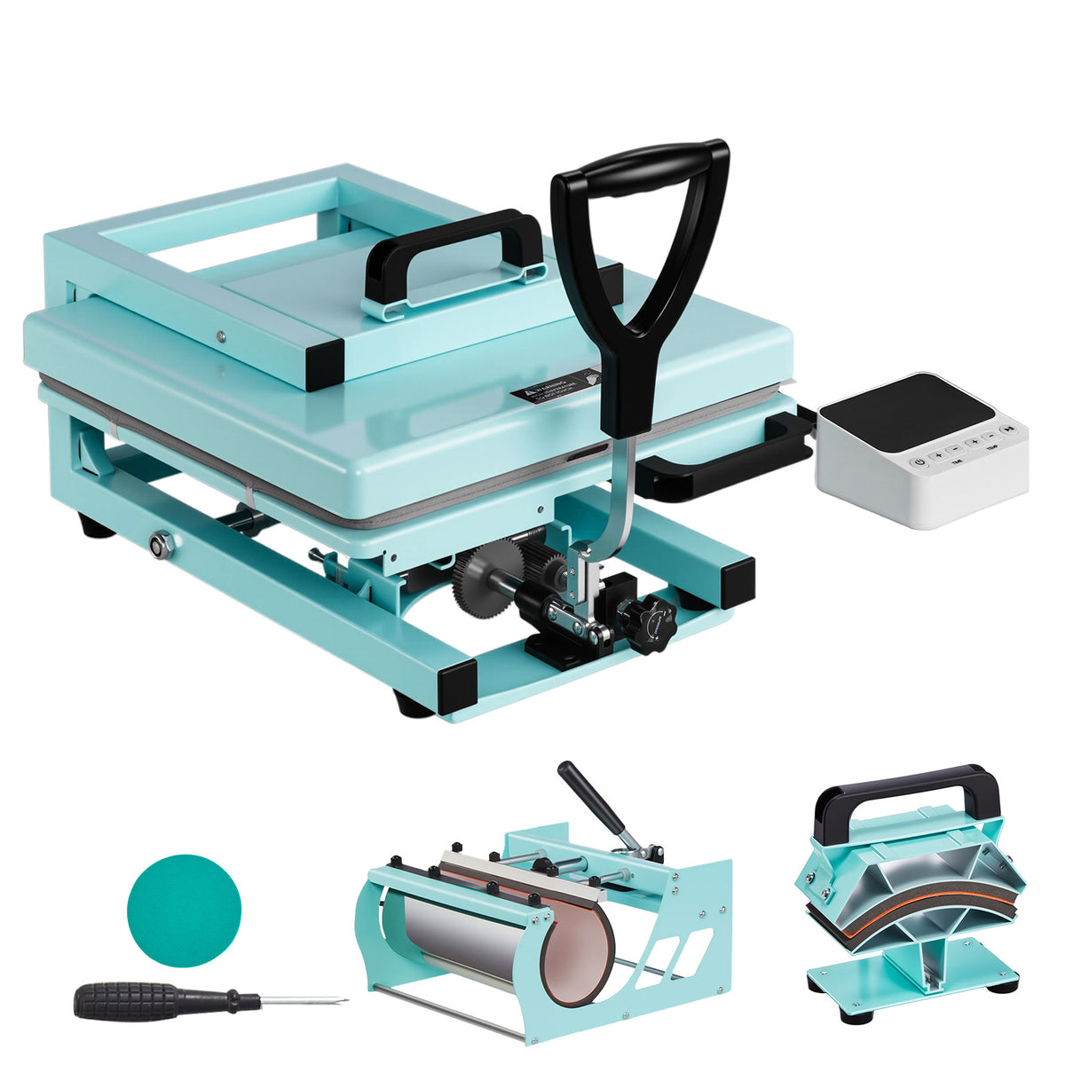 Hybrid Heat Press, 15 x 15 inch, 5-in-1 Multifunction, Heat Up Fast and Even, All-New Patented Design, Easy to Control, Sublimation Press Machine for T-shirts/Tumblers/Caps/Plates, Light Green
