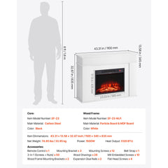 43 inch Freestanding Fireplaces, 1500W 5120BTU Fake Electric Fireplace Stove Heater with Mantel, Overheating Protection, Adjustable Flames,Timer, Remote, for Living Room,Bedroom,White