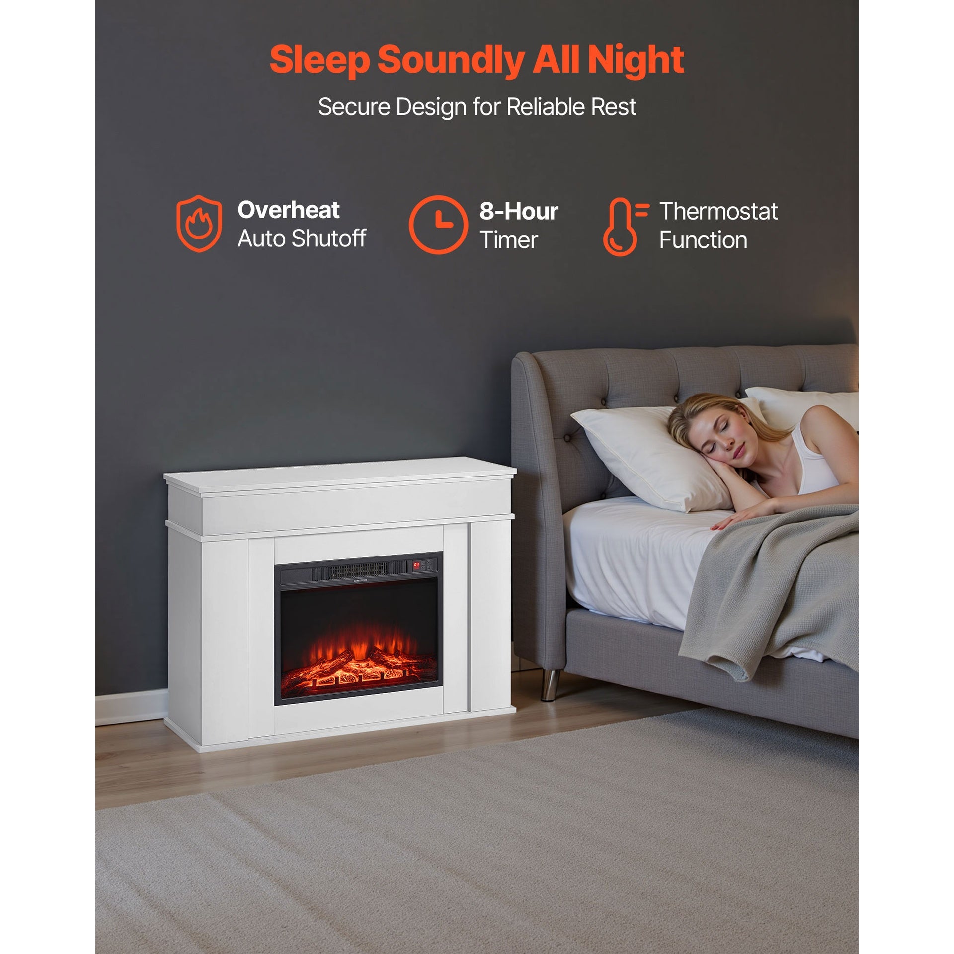 43 inch Freestanding Fireplaces, 1500W 5120BTU Fake Electric Fireplace Stove Heater with Mantel, Overheating Protection, Adjustable Flames,Timer, Remote, for Living Room,Bedroom,White