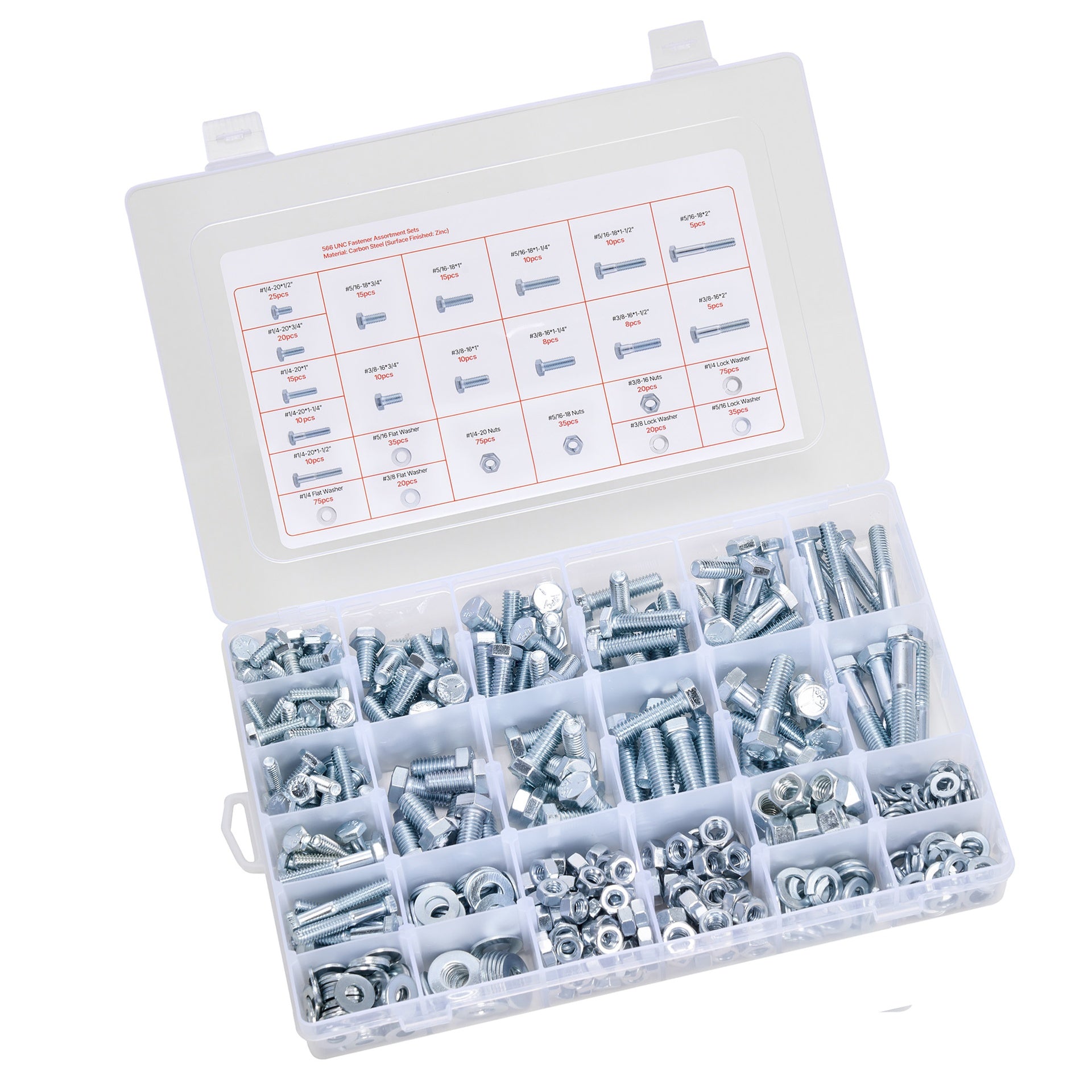 566 Pcs Bolts Nuts Assortment Kit Imperial Alloy Steel for Furniture