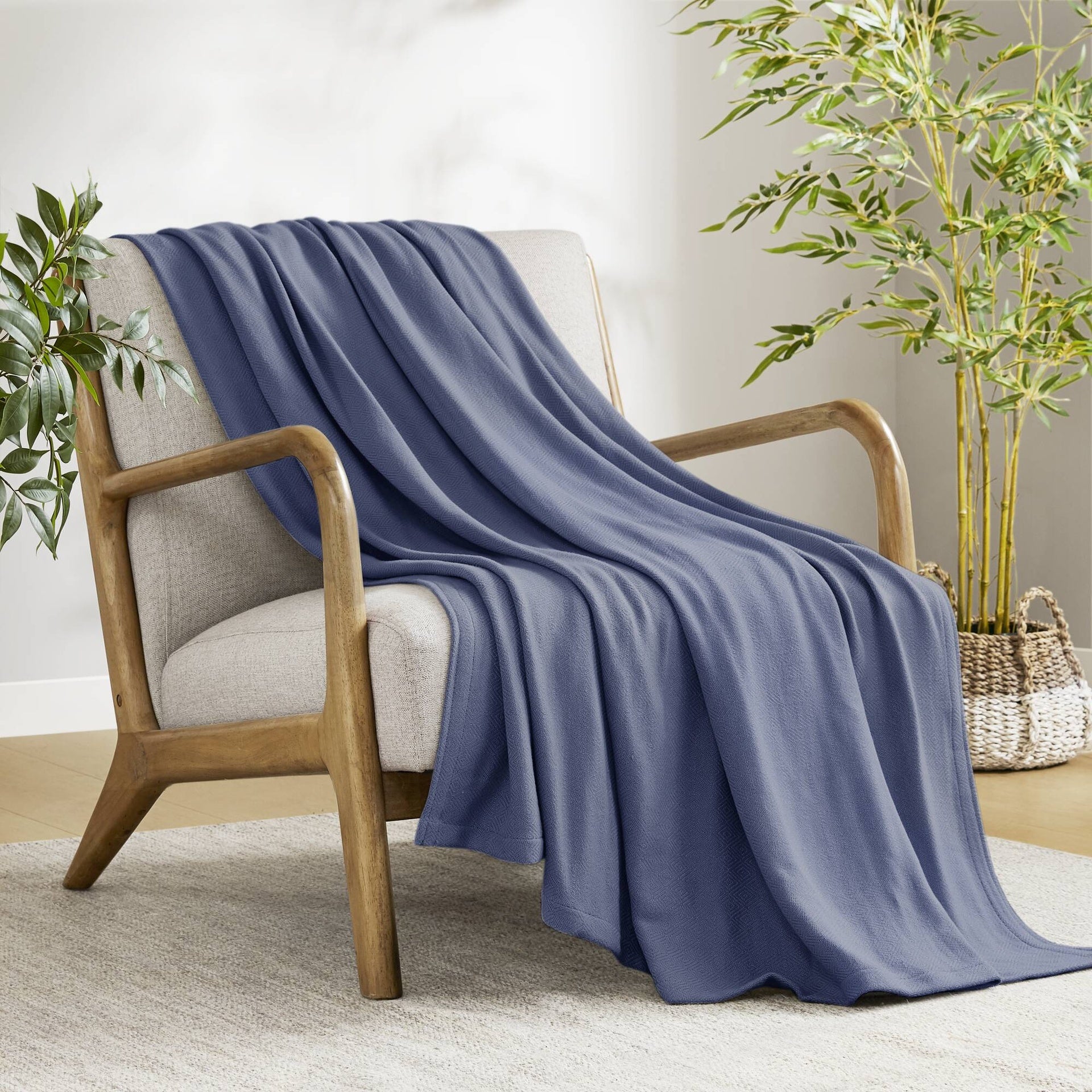 1-Piece Twin Rayon from Bamboo Cotton Blanket, Navy