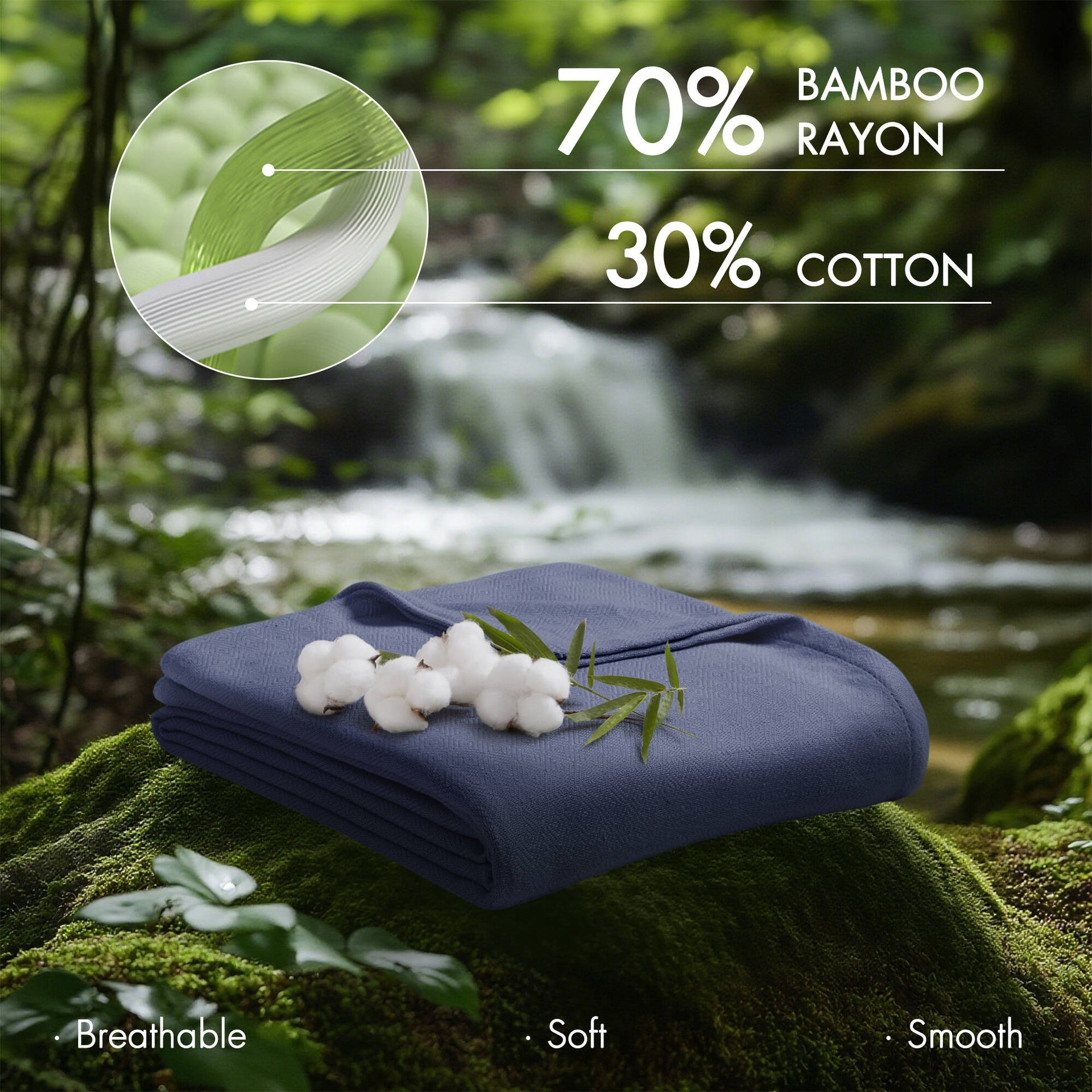 1-Piece Twin Rayon from Bamboo Cotton Blanket, Navy