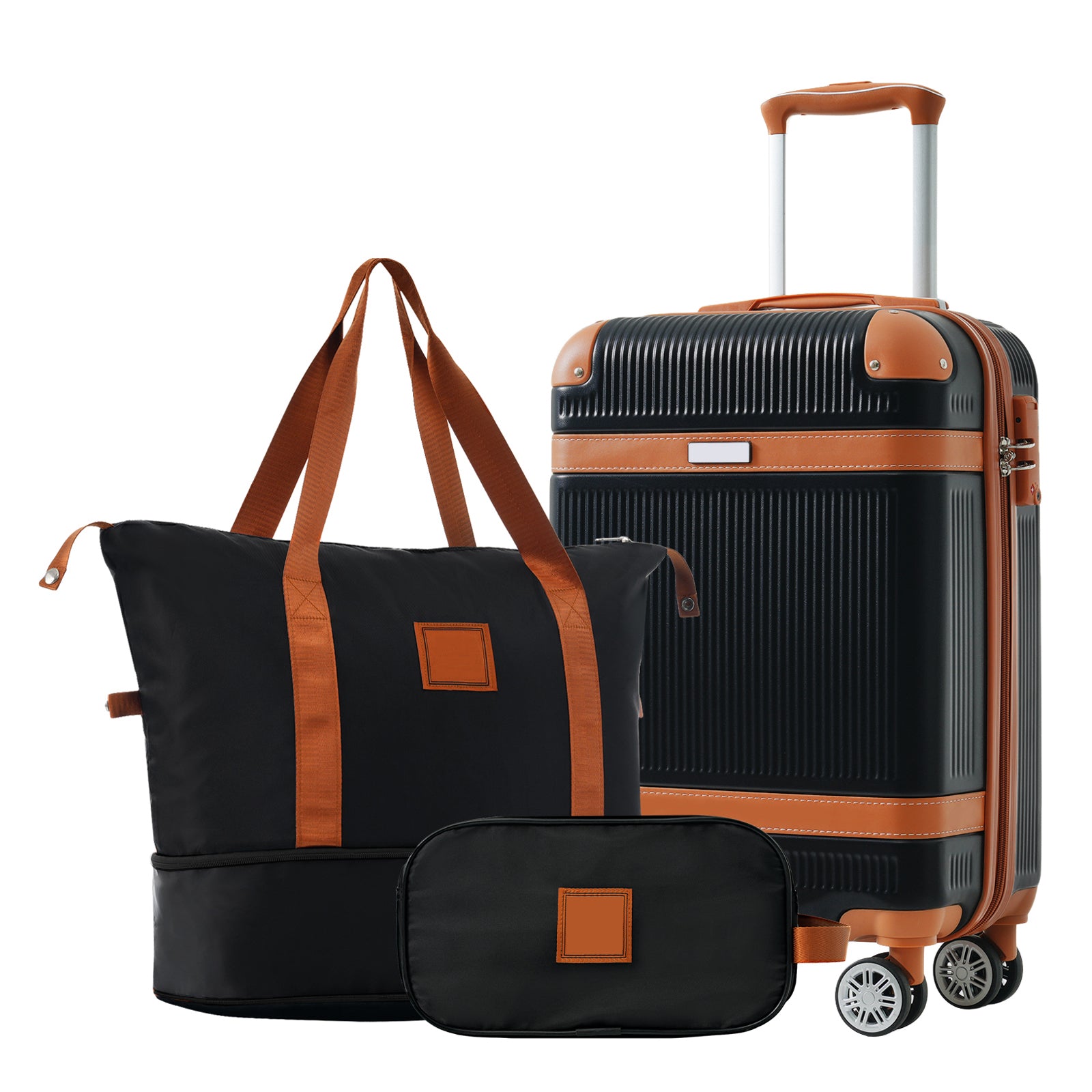 Hardshell Luggage Set 3-Piece, 20 Inch Carry-On Suitcase with Spinner Wheels TSA Lock, Lightweight Durable ABS for Travel Business, Black