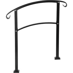 3-Step Transitional Handrail Fits 1 or 3 Steps Matte Stair Rail Wrought Iron Handrail with Installation Kit Hand Rails for Outdoor Steps (Unadjustable) (Black)