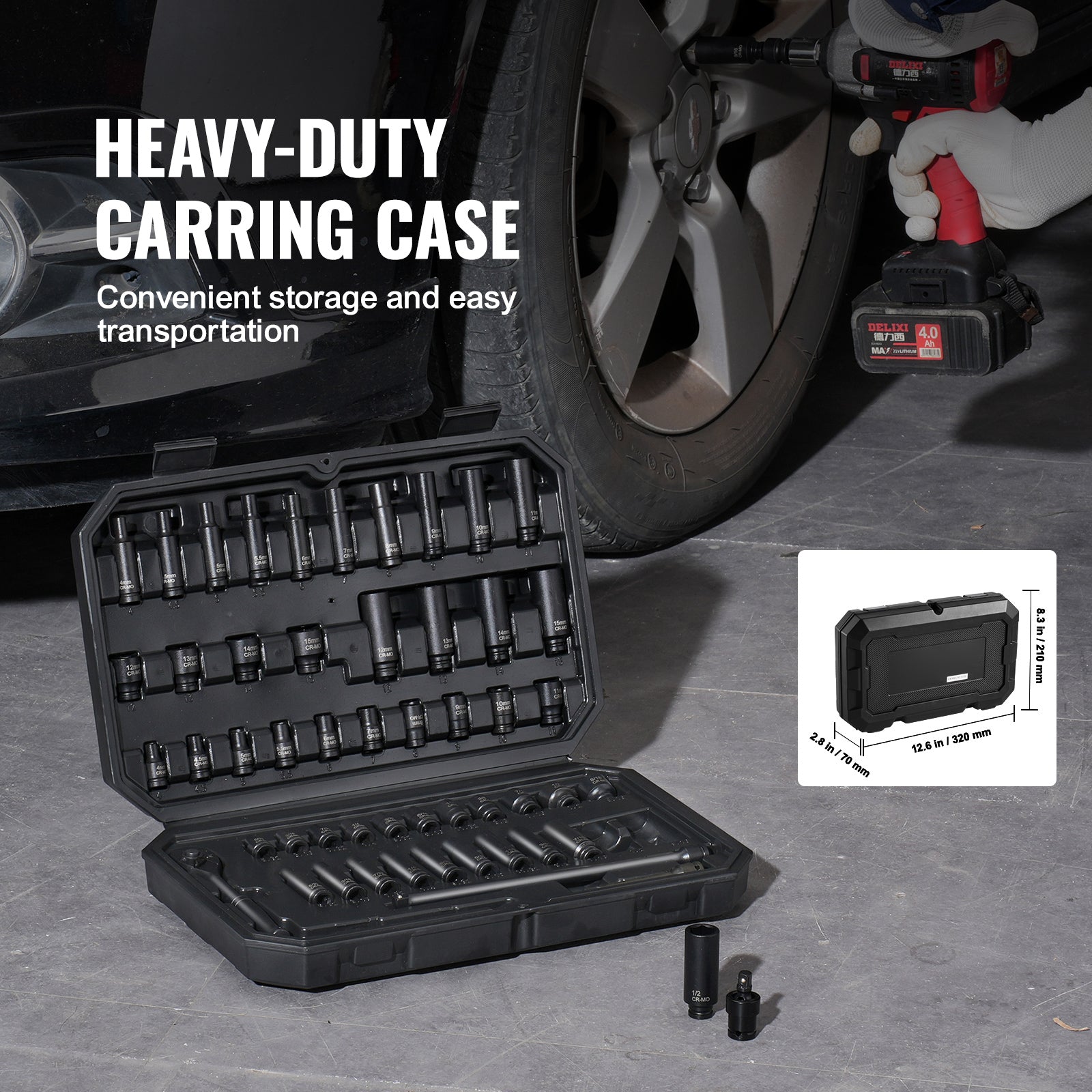 Impact Sockets Set 55pcs 6-Point 1/4" Drive Bit Ratchet Tool Kit Case