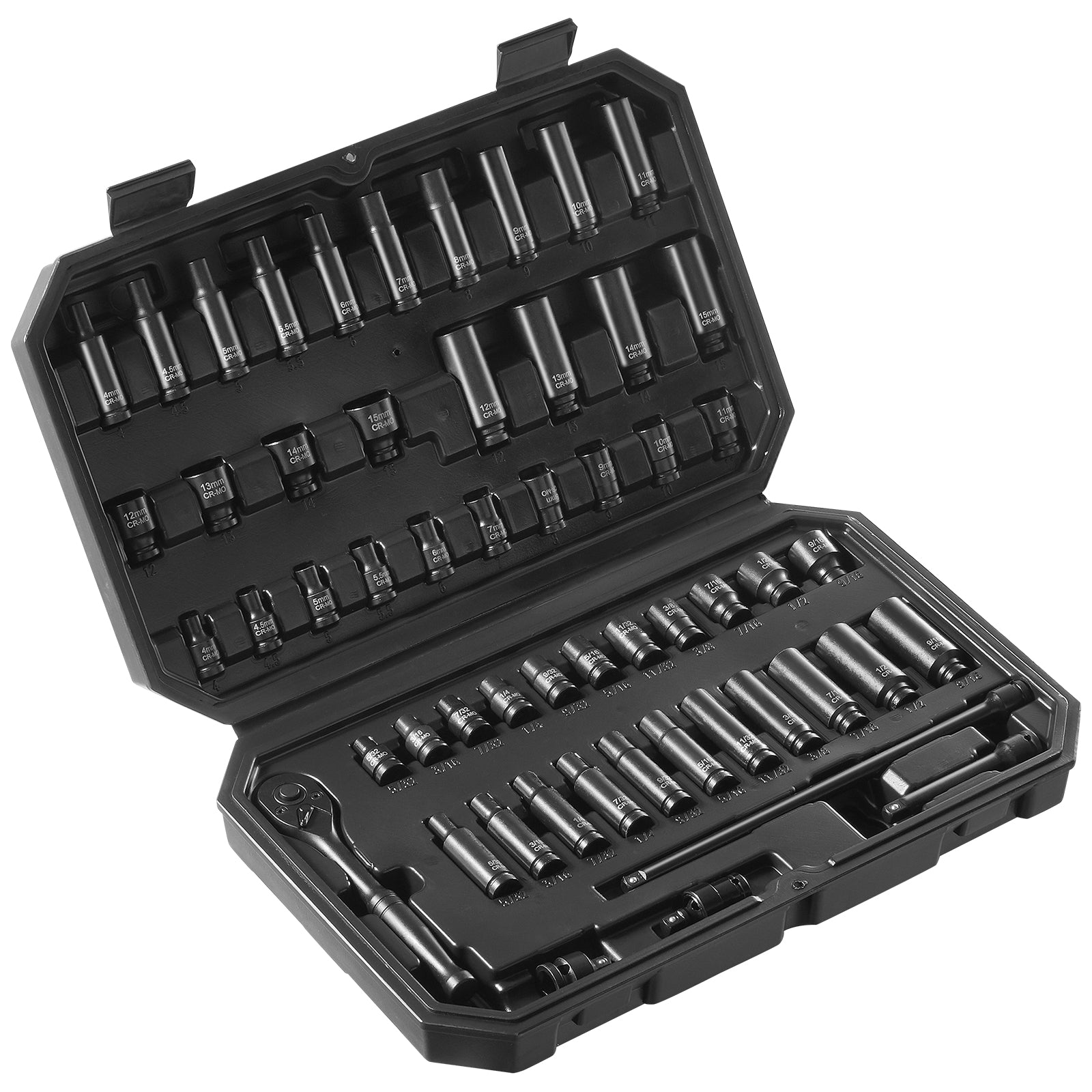 Impact Sockets Set 55pcs 6-Point 1/4" Drive Bit Ratchet Tool Kit Case