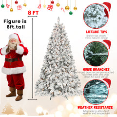 4FT Flocked Christmas Tree with 150 UL Lights and 21 Natural Pine Cones – Snowy PVC Tips, 366 Tips, Hinged Structure, Stable Metal Stand, Easy Setup