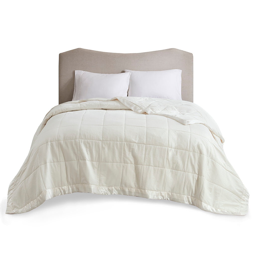 Oversized Down Alternative Blanket with Satin Trim Ivory Full/Queen