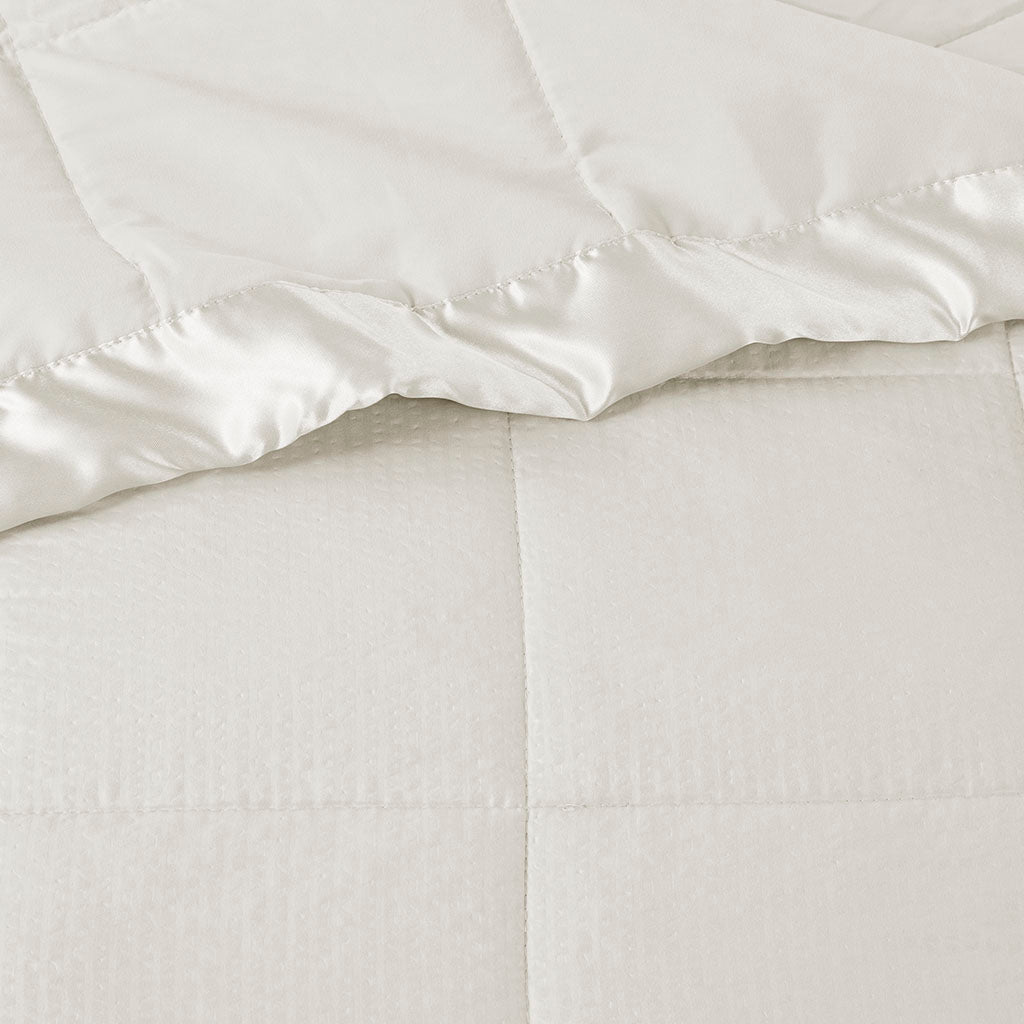 Oversized Down Alternative Blanket with Satin Trim Ivory Full/Queen
