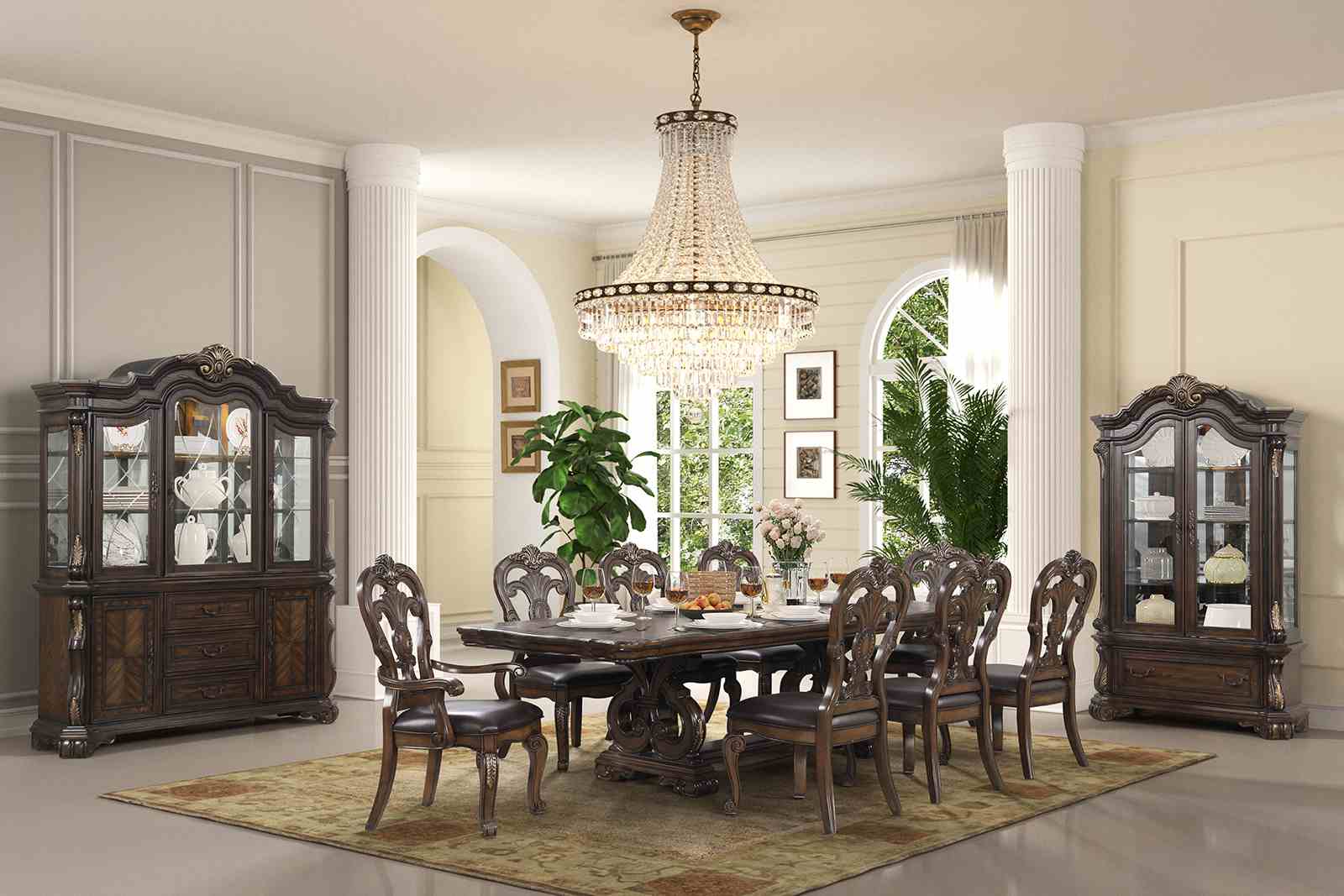Traditional Style 2pc Side Chair Ornate Corbels Dark Brown Finish Dining Room