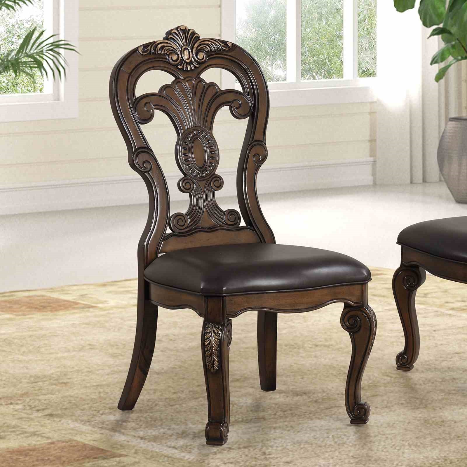 Traditional Style 2pc Side Chair Ornate Corbels Dark Brown Finish Dining Room