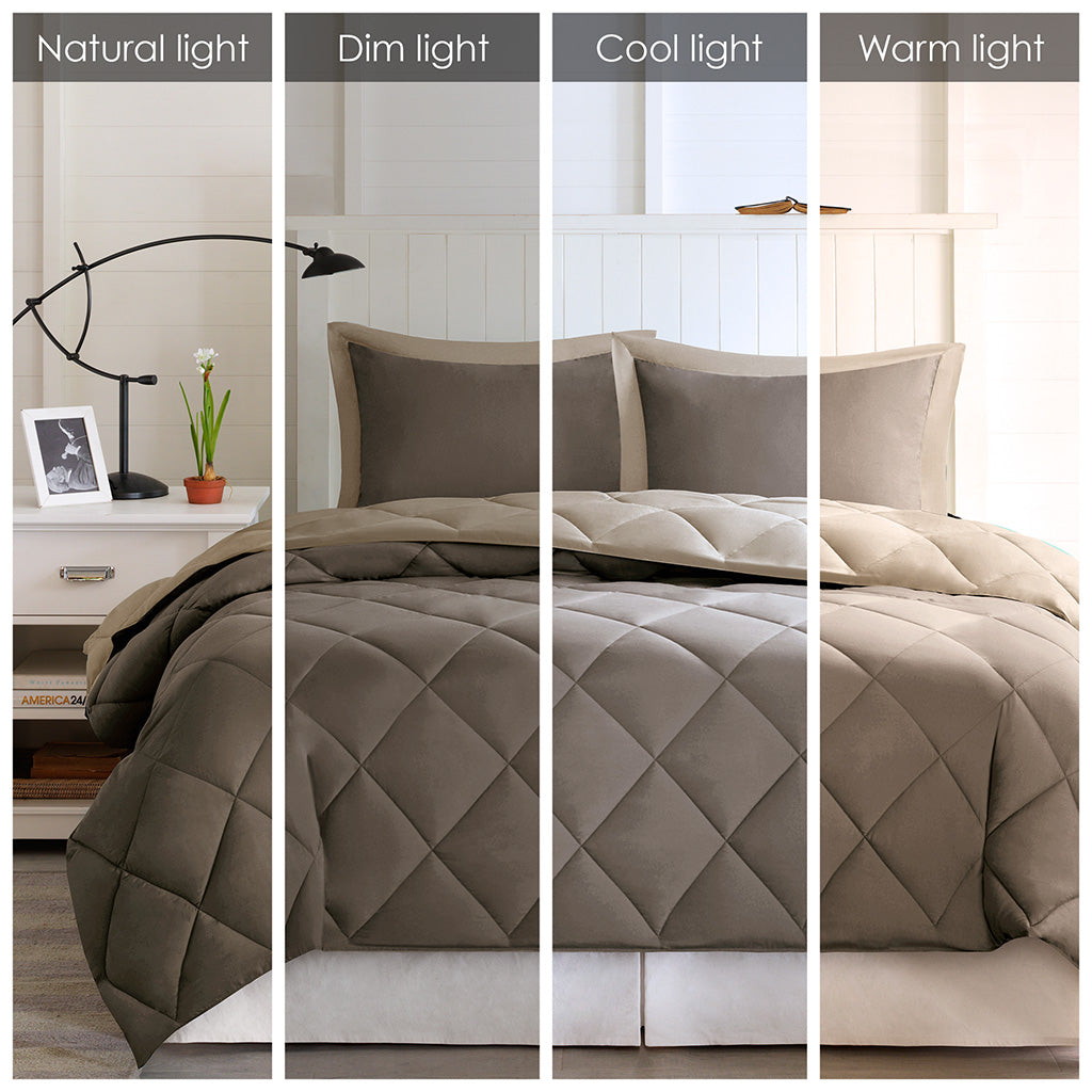 King 3M Scotchgard Diamond Quilting Reversible Down Alternative Comforter Set