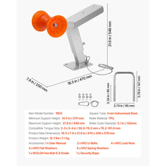 Boat Trailer Winch Stand with Roller Adjustable Height Boat Winch Mount