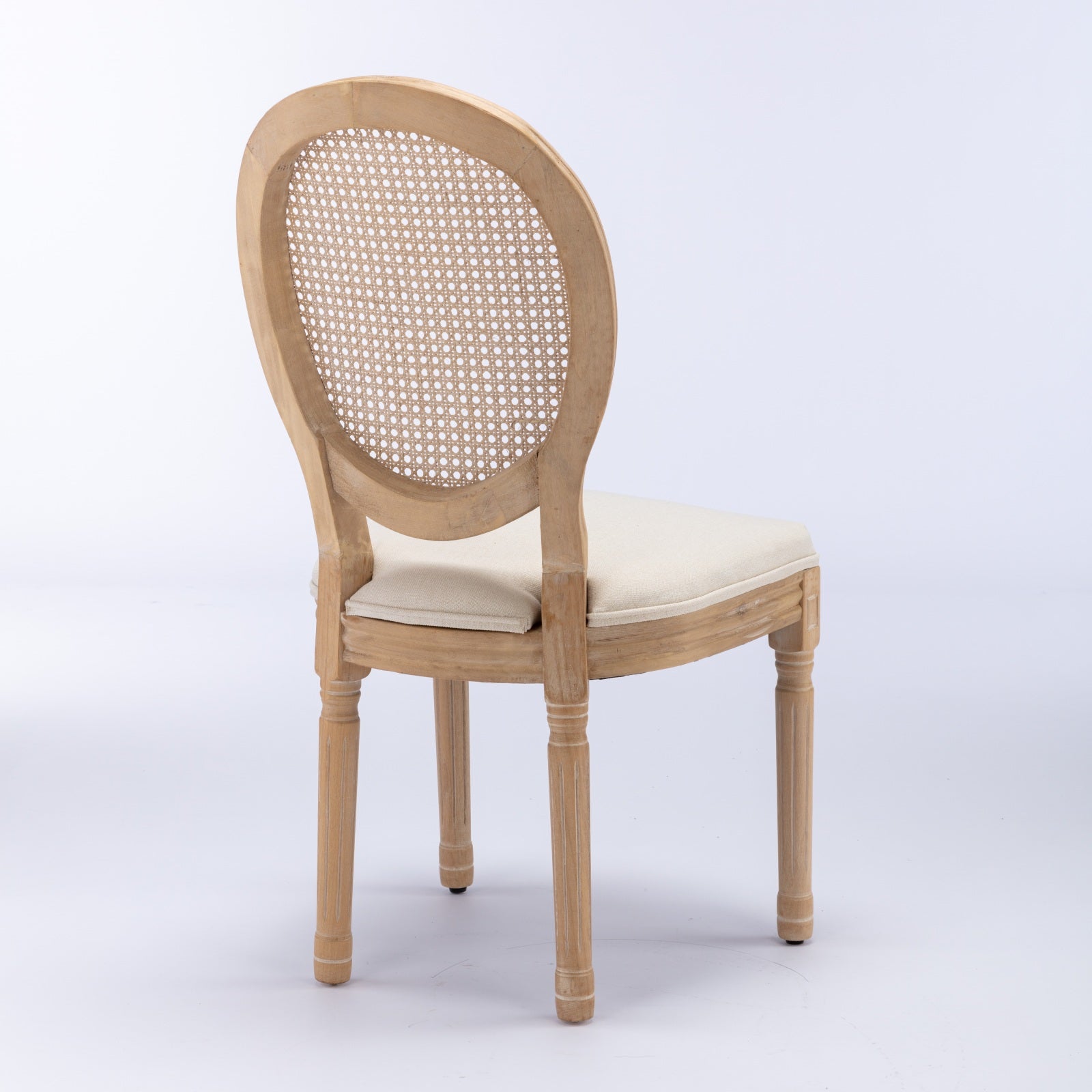 A&A Furniture,French Style Solid Wood Frame Antique Painting Linen Fabric Rattan Back Dining Chair,Set of 2,Cream,Beige