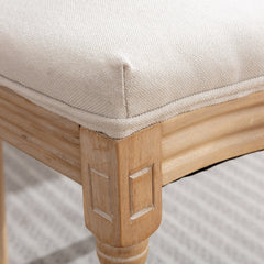 A&A Furniture,French Style Solid Wood Frame Antique Painting Linen Fabric Rattan Back Dining Chair,Set of 2,Cream,Beige