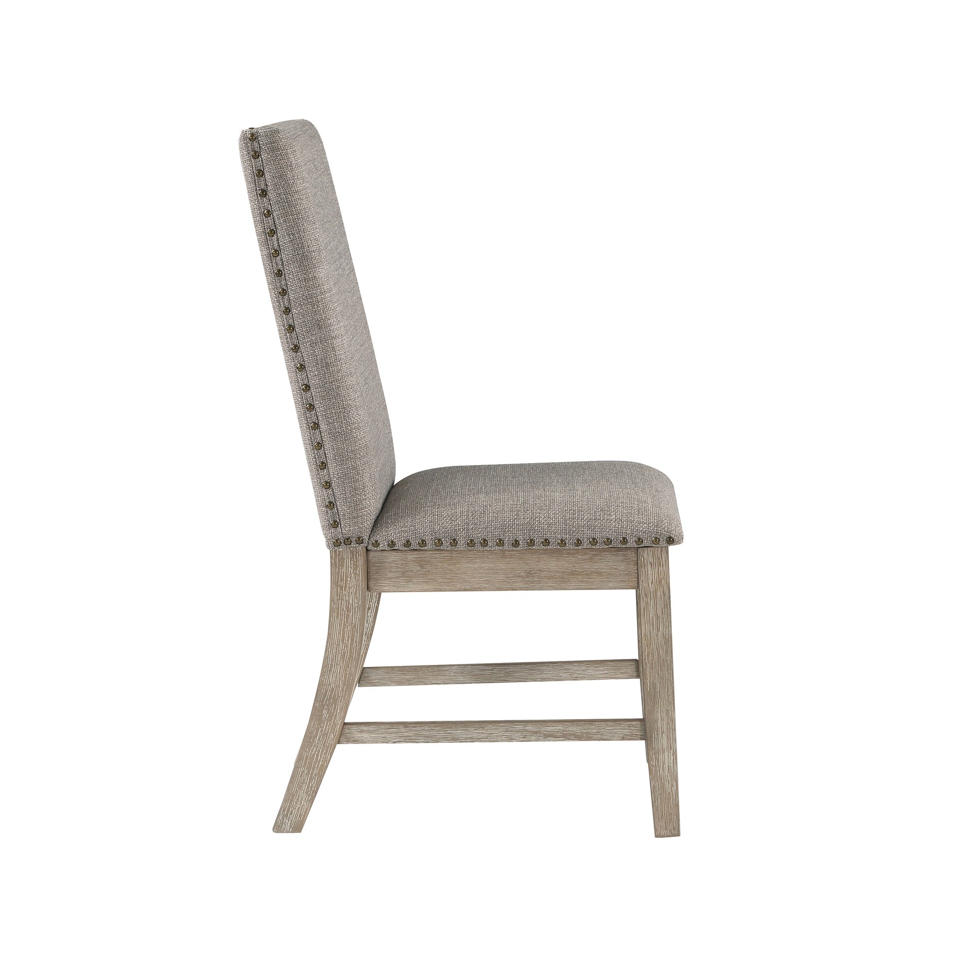 Set of 2 Side Chairs Upholstered Backrest Seat Nailhead Trim Brown Gray Finish Dining Furniture