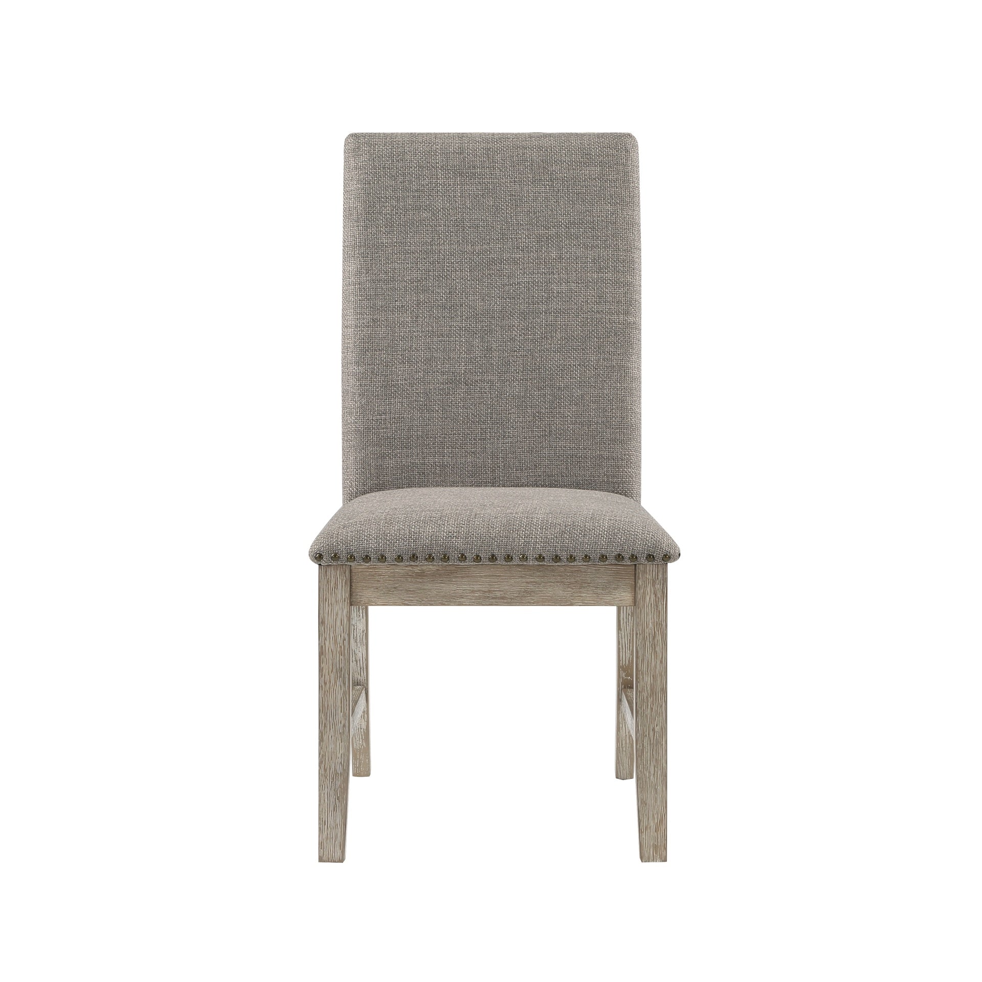 Set of 2 Side Chairs Upholstered Backrest Seat Nailhead Trim Brown Gray Finish Dining Furniture