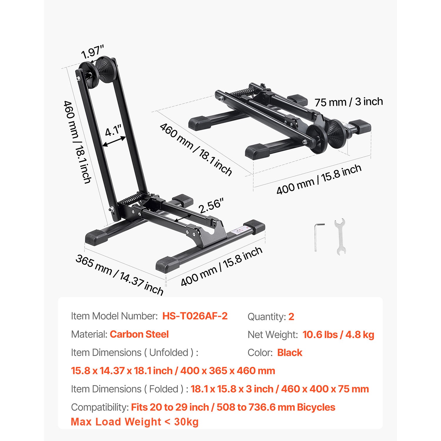 Foldable Bike Rack for 20 to 29 Inch Mountain & Road Bikes Storage Stand 2 Pack