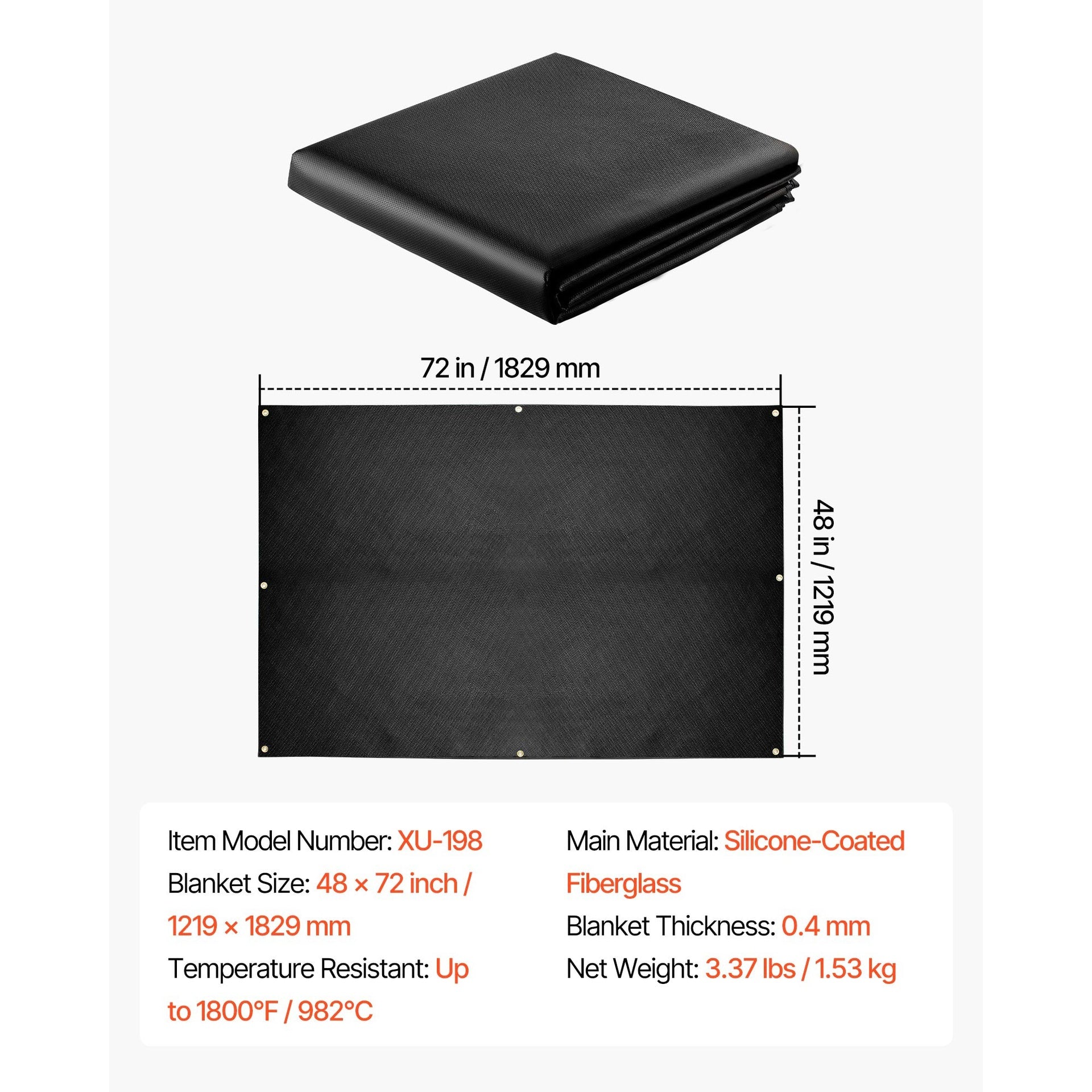 Welding Blanket, 4 x 6 FT Silicone Coated Fiberglass Welding Blanket, Up to 1800°F Heat Resistant Safety Protection Blankets, Flame Retardant Fireproof Insulation Mat with Metal Grommets
