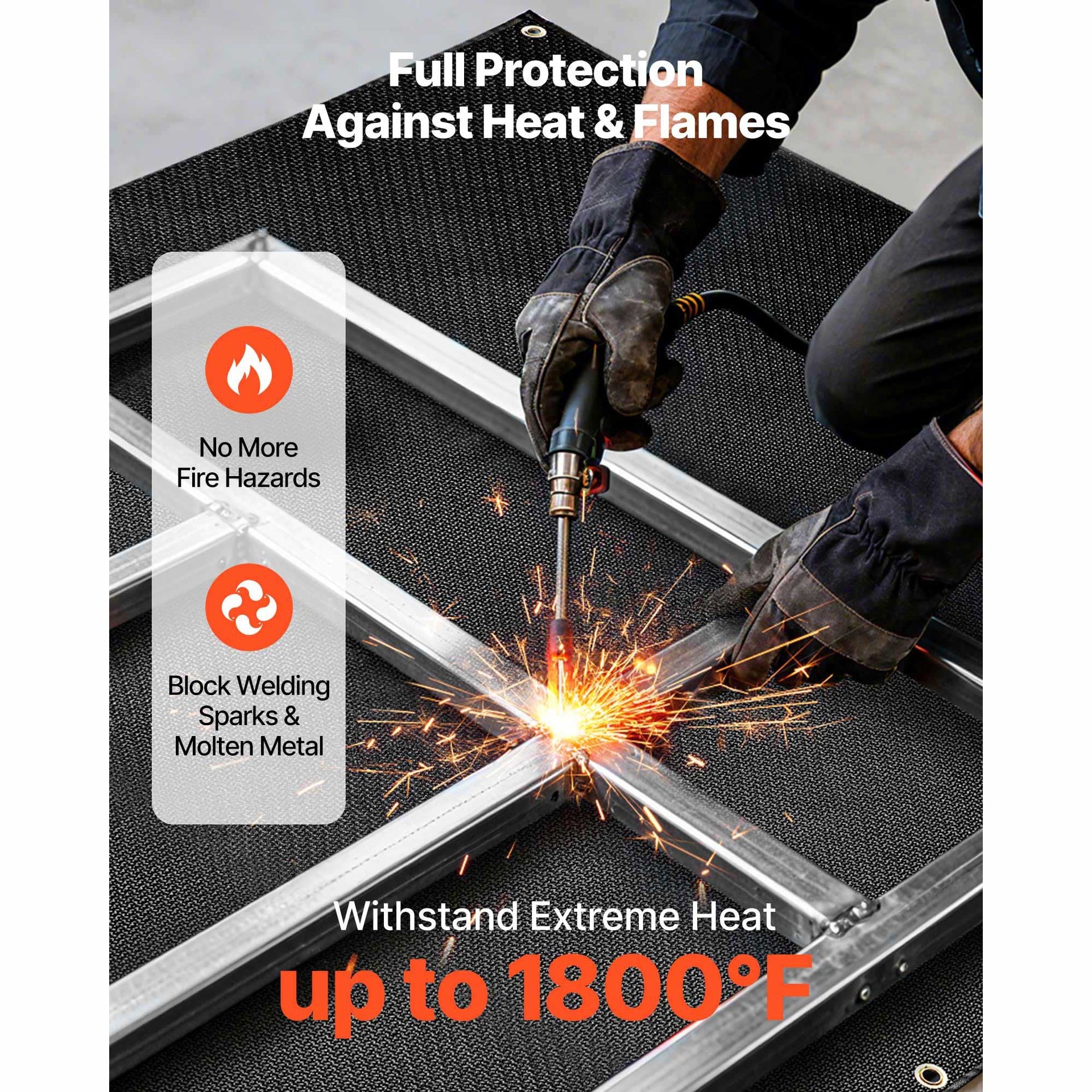 Welding Blanket, 4 x 6 FT Silicone Coated Fiberglass Welding Blanket, Up to 1800°F Heat Resistant Safety Protection Blankets, Flame Retardant Fireproof Insulation Mat with Metal Grommets