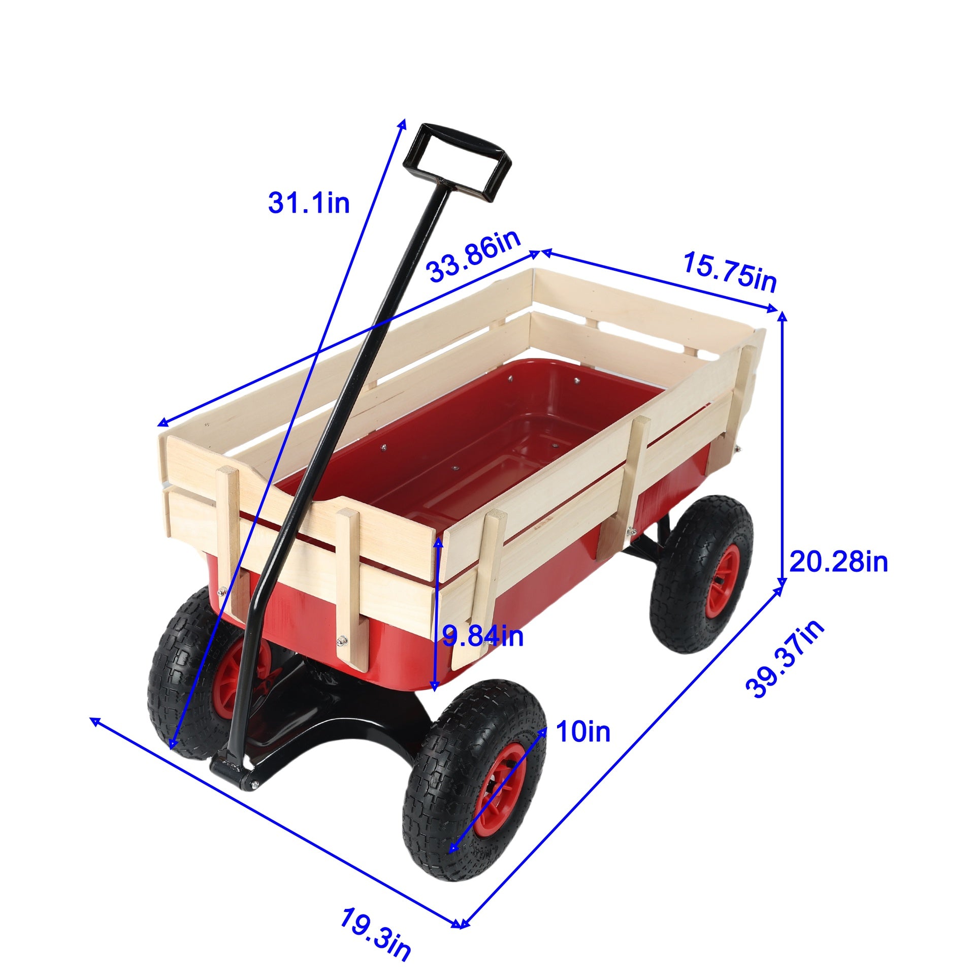 outdoor sport wagon tools cart wooden side panels air tires Wagon (red)