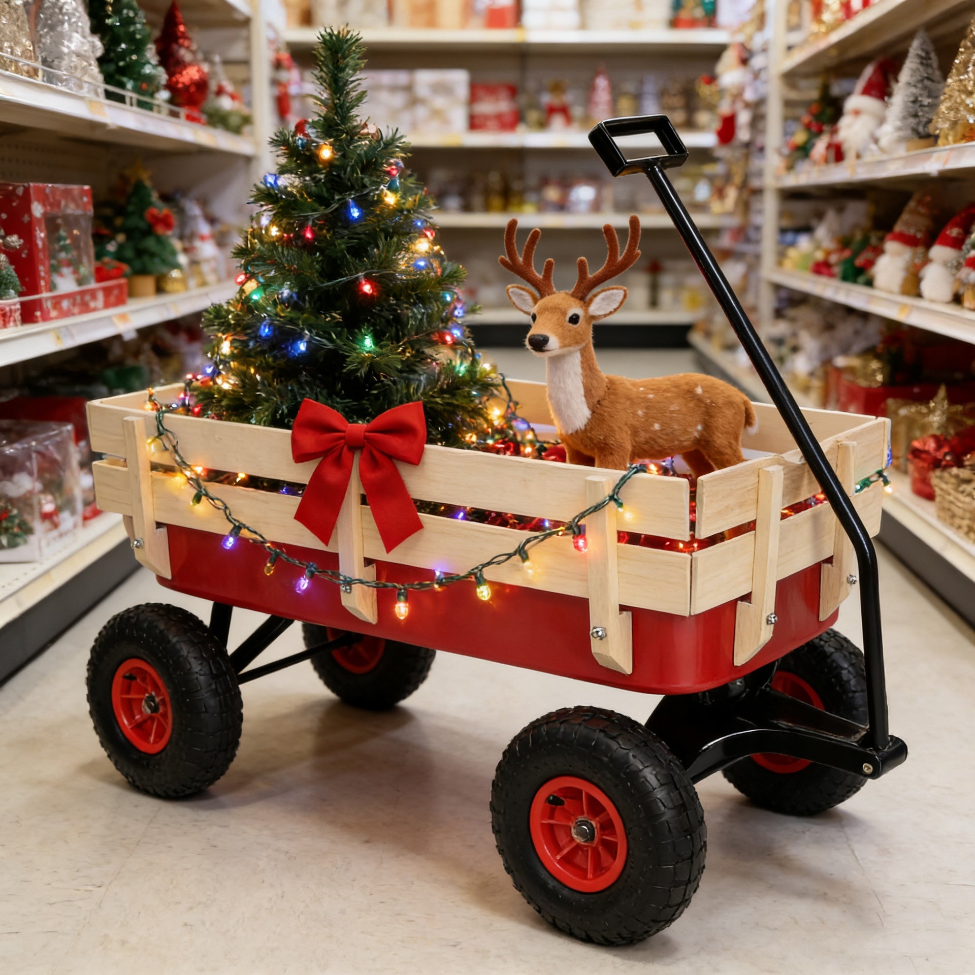 outdoor sport wagon tools cart wooden side panels air tires Wagon (red)