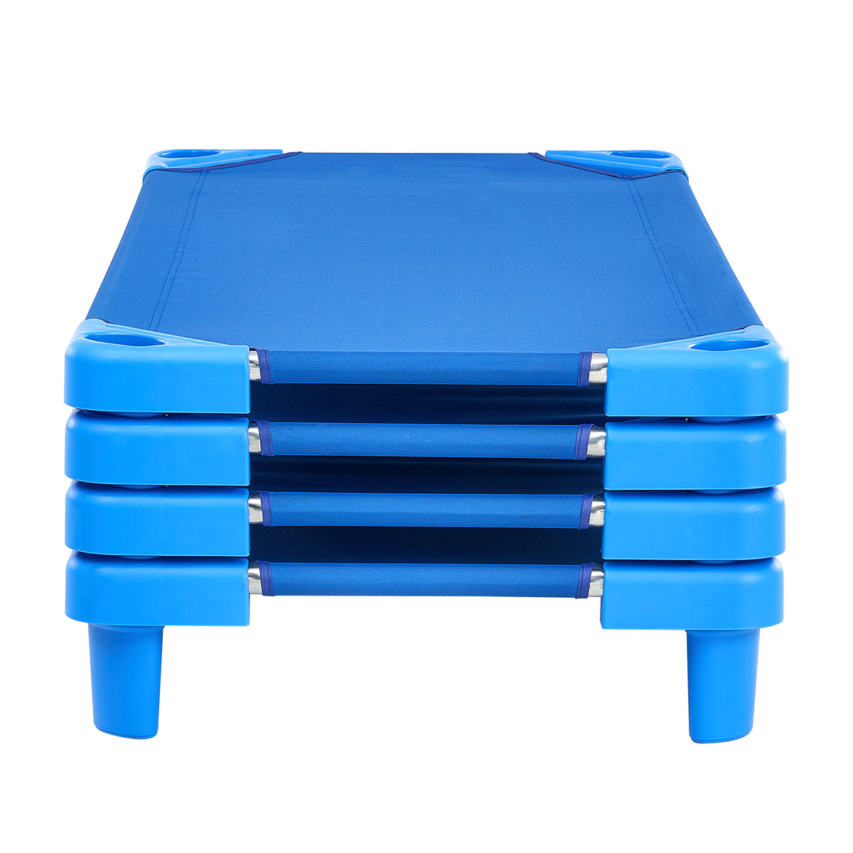 Stackable Kiddie Cot, Pack of 4, Portable Toddler Nap Cots, Standard Size 52" L x 23" W Daycare Cots for Kids, Preschool Classroom Daycare Beds for Sleeping, Resting, Naptime, Blue