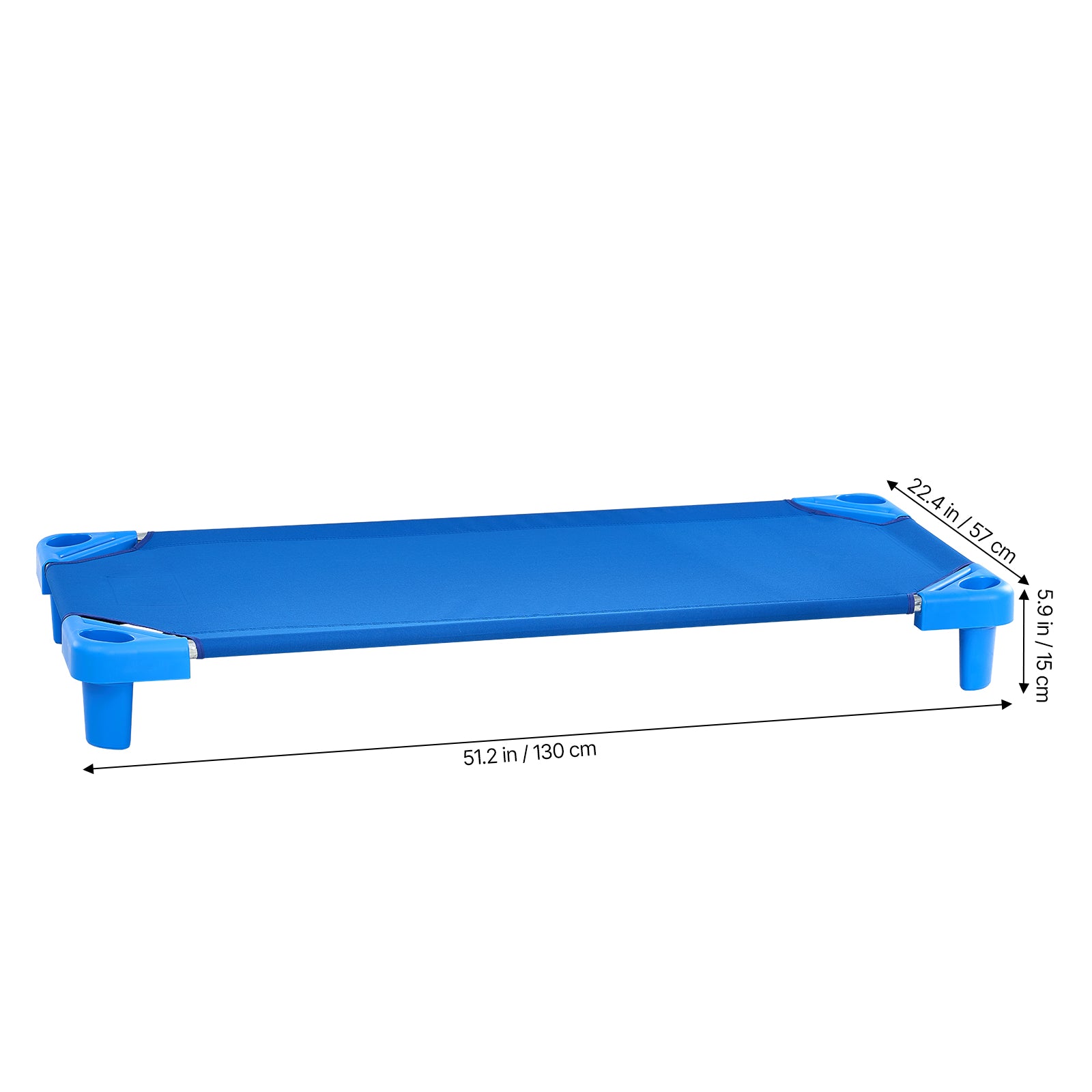 Stackable Kiddie Cot, Pack of 4, Portable Toddler Nap Cots, Standard Size 52" L x 23" W Daycare Cots for Kids, Preschool Classroom Daycare Beds for Sleeping, Resting, Naptime, Blue