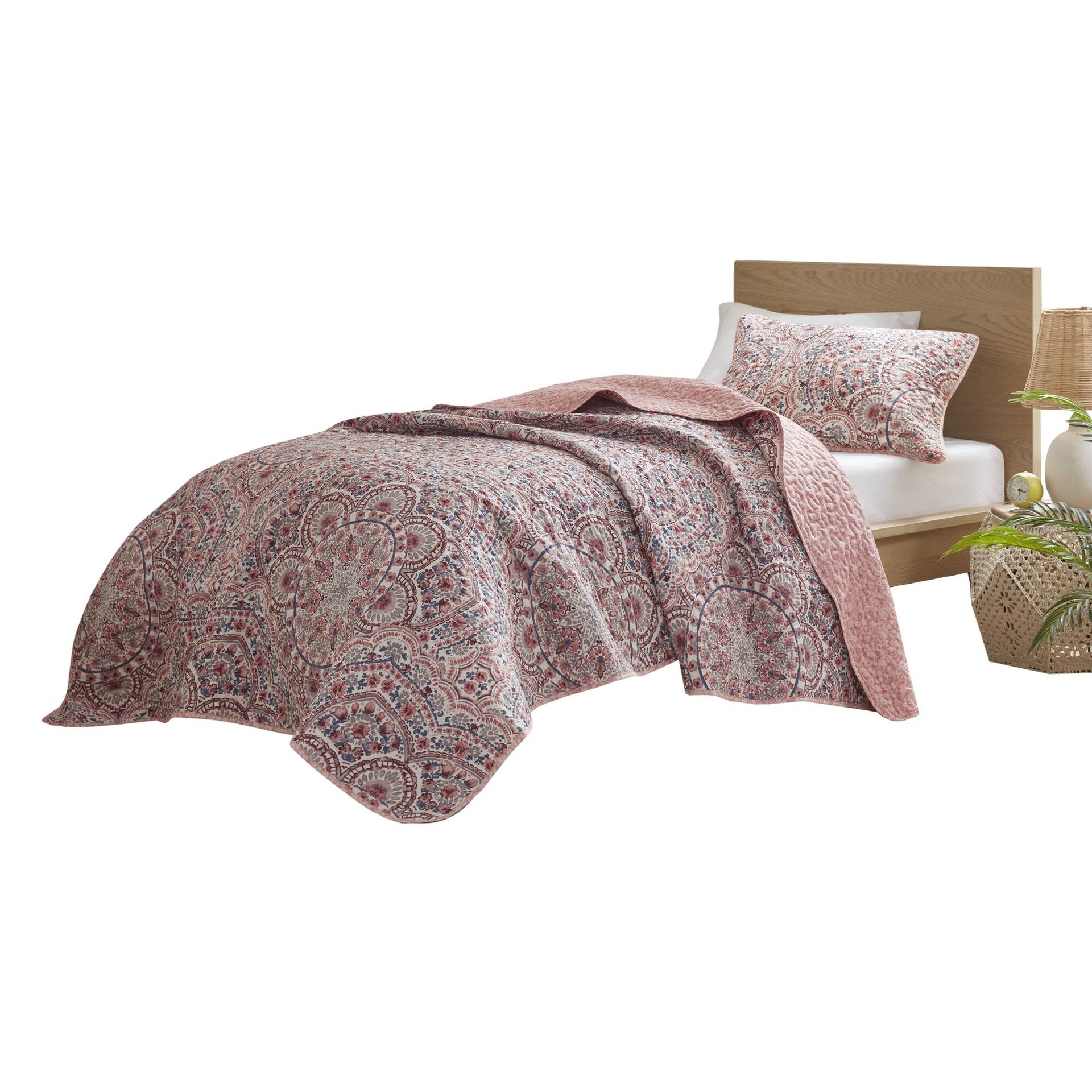 2-Piece Twin Boho Floral Reversible Quilt