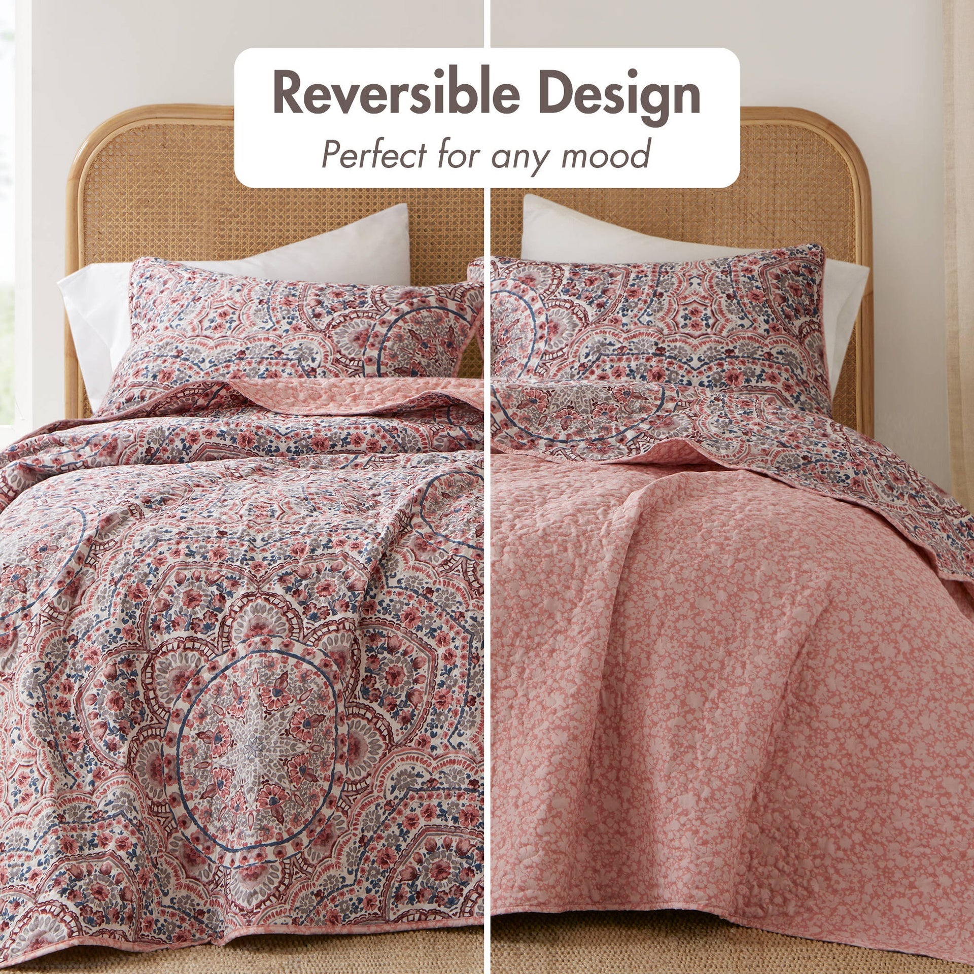 2-Piece Twin Boho Floral Reversible Quilt