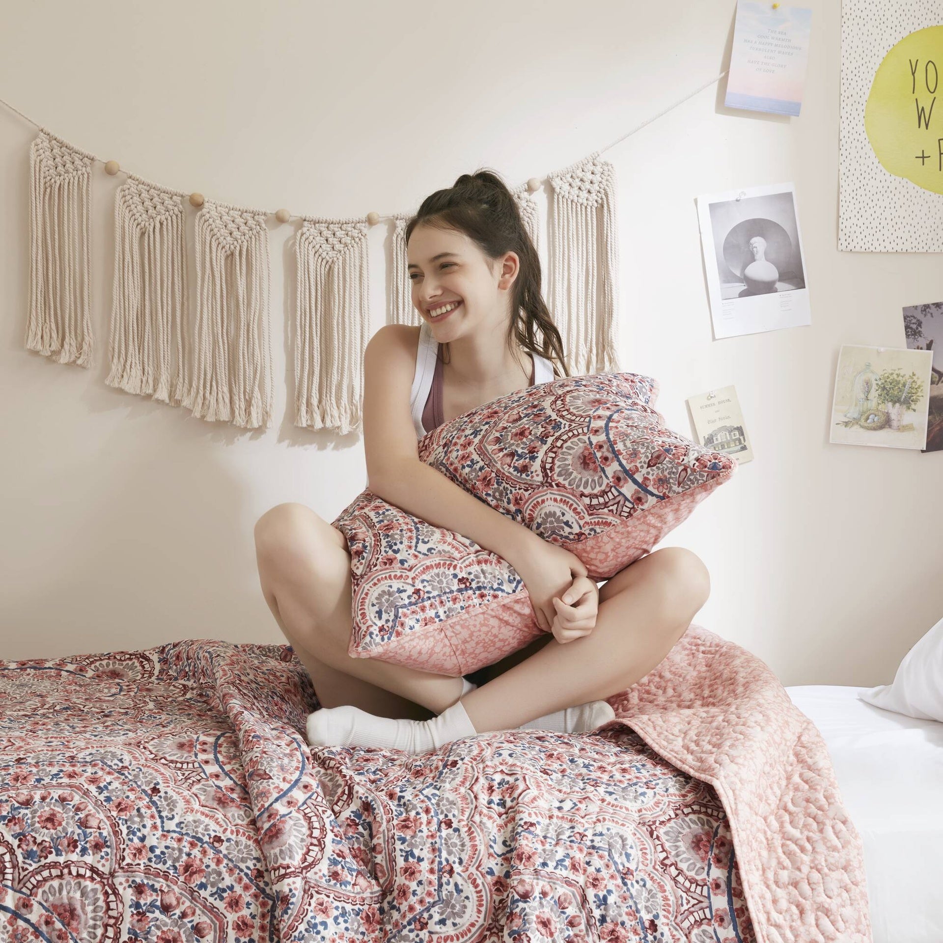 2-Piece Twin Boho Floral Reversible Quilt